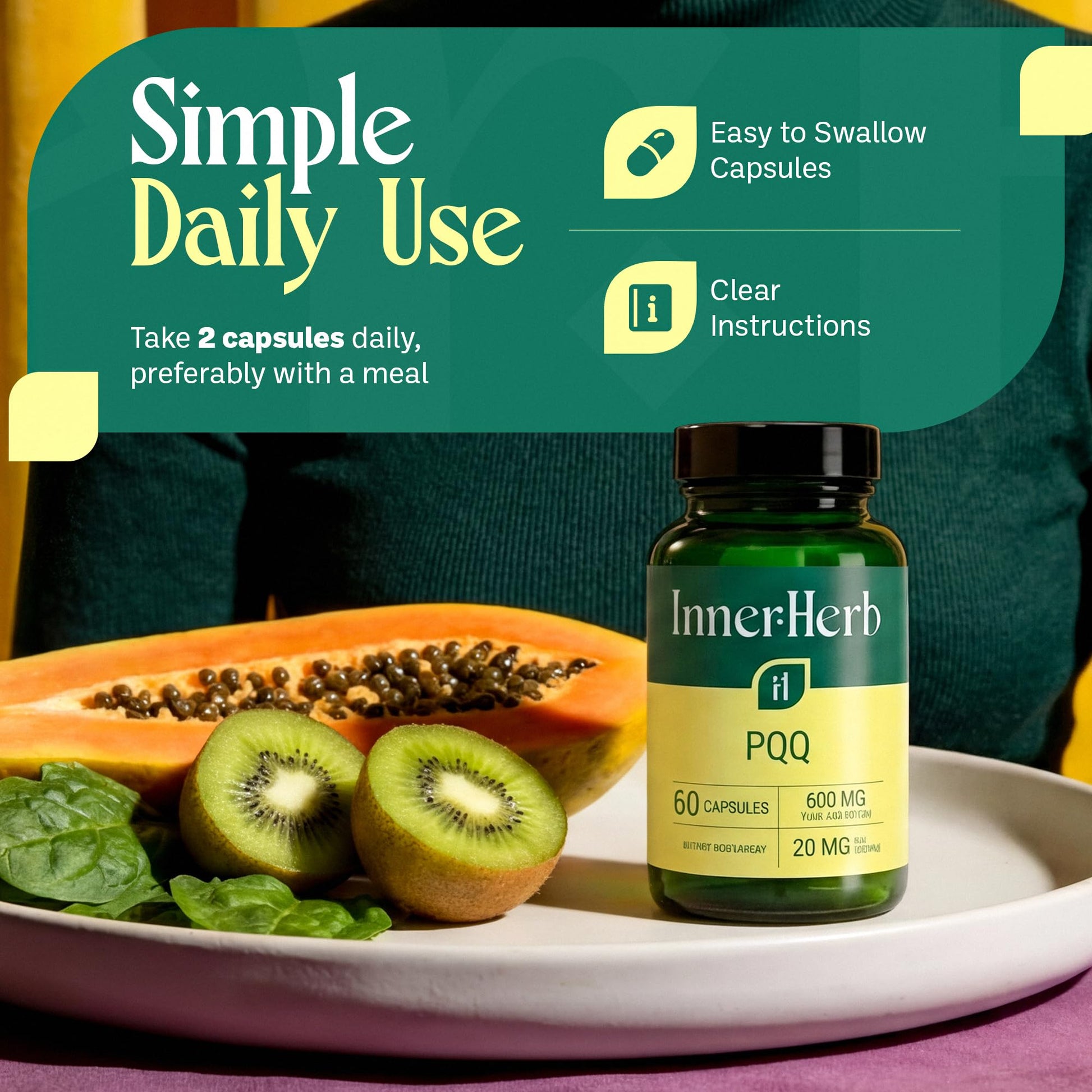InnerHerb Pyrroloquinoline Quinone PQQ Daily Capsule - Supplement for Adults (60 Capsules, 30 Servings) (20mg Per Serving) InnerHerb Au supplements