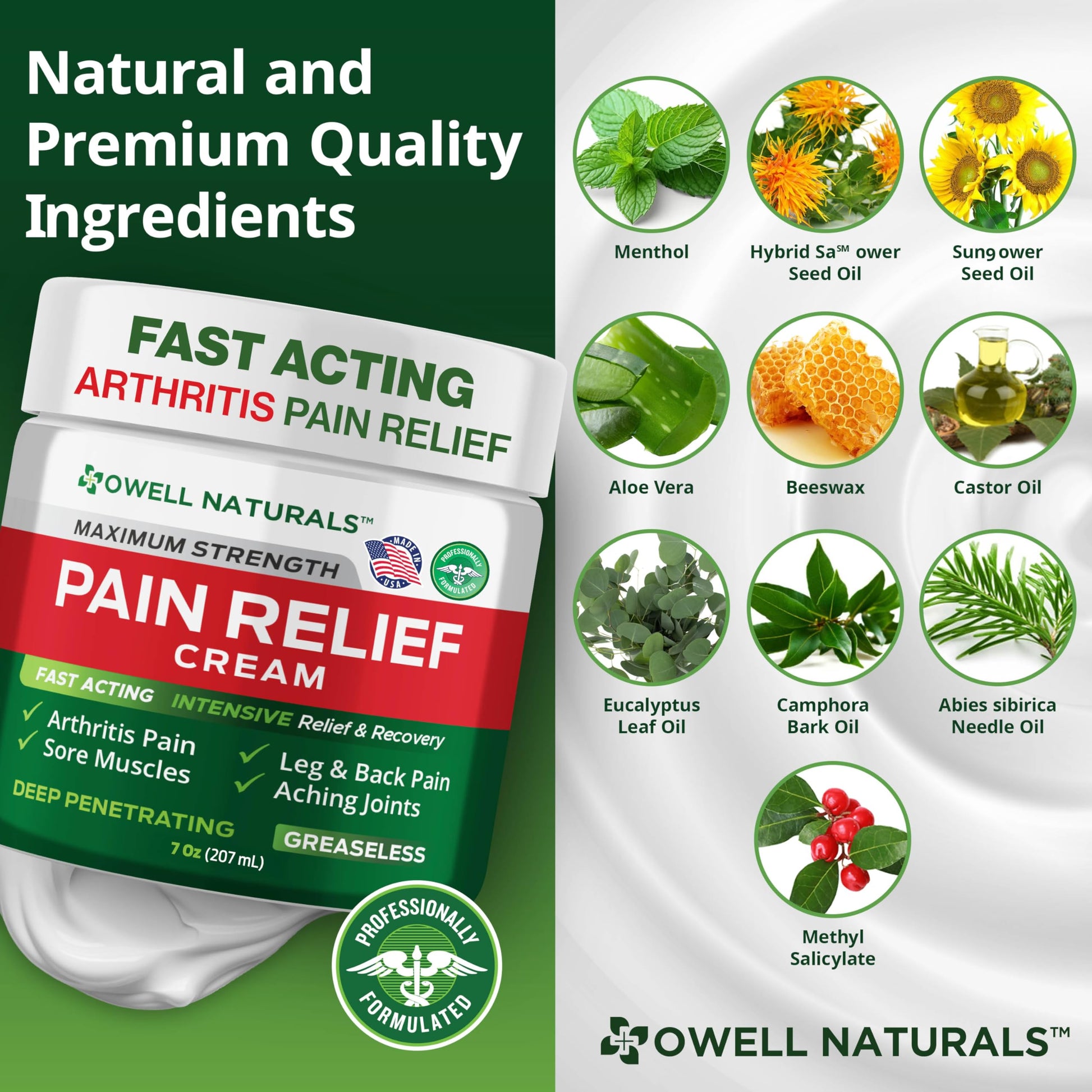Owell Naturals Deep Penetrating Pain Relief Cream, Maximum Strength Formula for Joints & Muscles, Lower Back, Knees, Hands, Legs, Ankle – Fast Acting Comfort, 7 oz Owell Naturals Au supplements