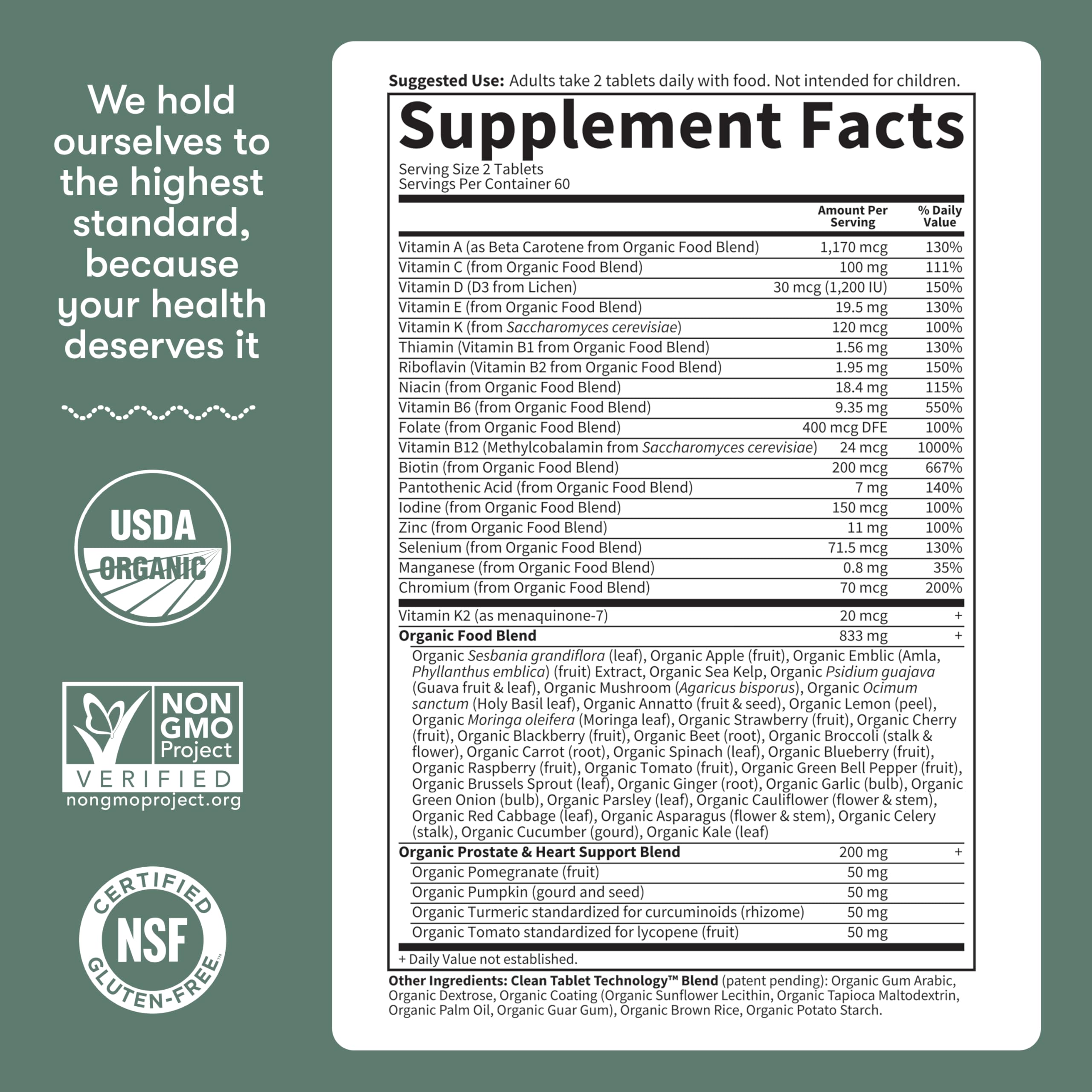 Garden of Life Organics Men's 40+ Multivitamin with Prostate Support, B12 & Vitamins – Vegan Daily Whole Food Multivitamin, Non-GMO, Certified Organic, 120 Tablets Garden of Life Au supplements