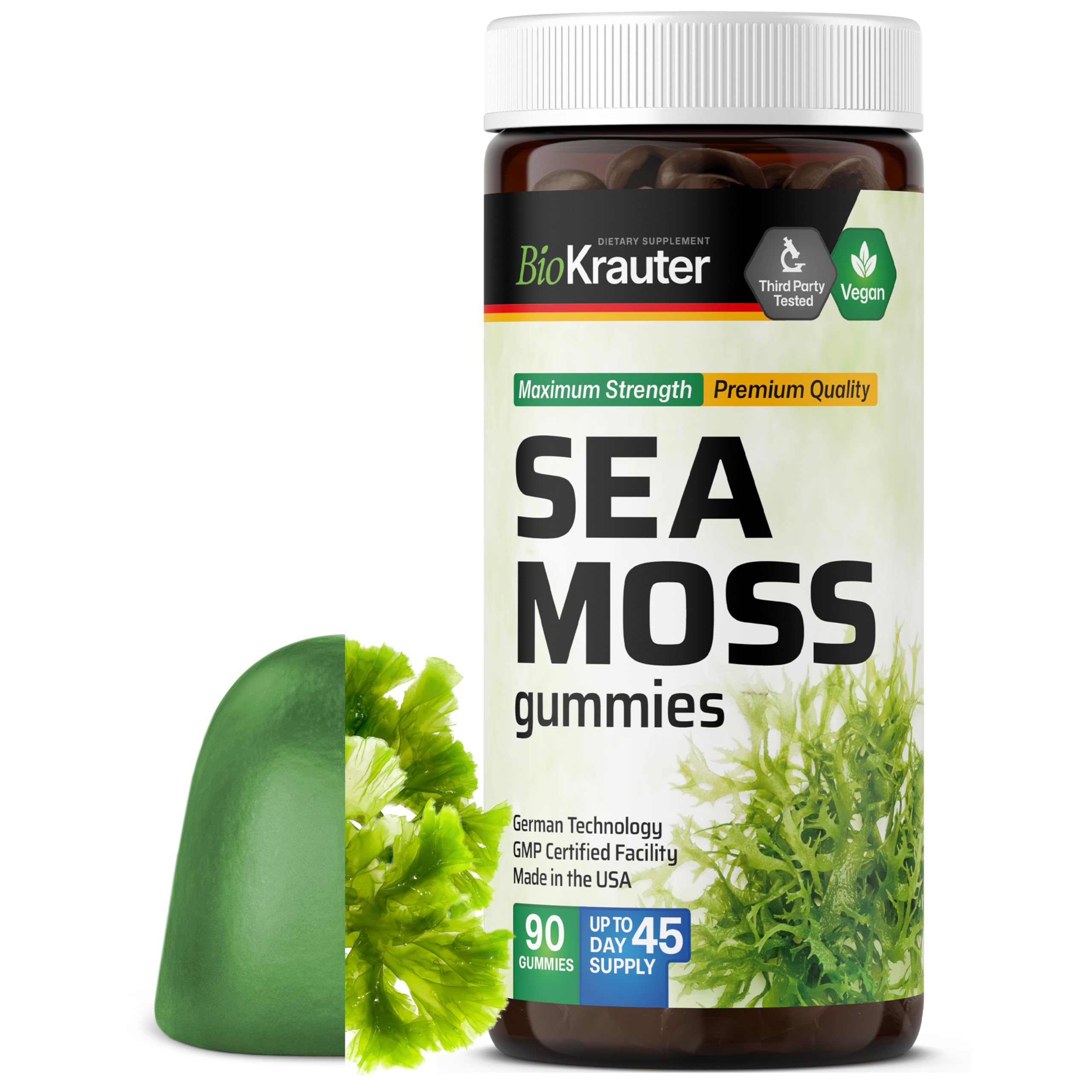 BIO KRAUTER® 3-in-1 Sea Moss for Thyroid Support - Vegan Sea Moss Gummies with Bladderwrack & Burdock Root for Women & Men - 90 Gummies Chondrus Crispus Formula, 45 Days of Supply, Mango Flavor BIO KRAUTER Au supplements