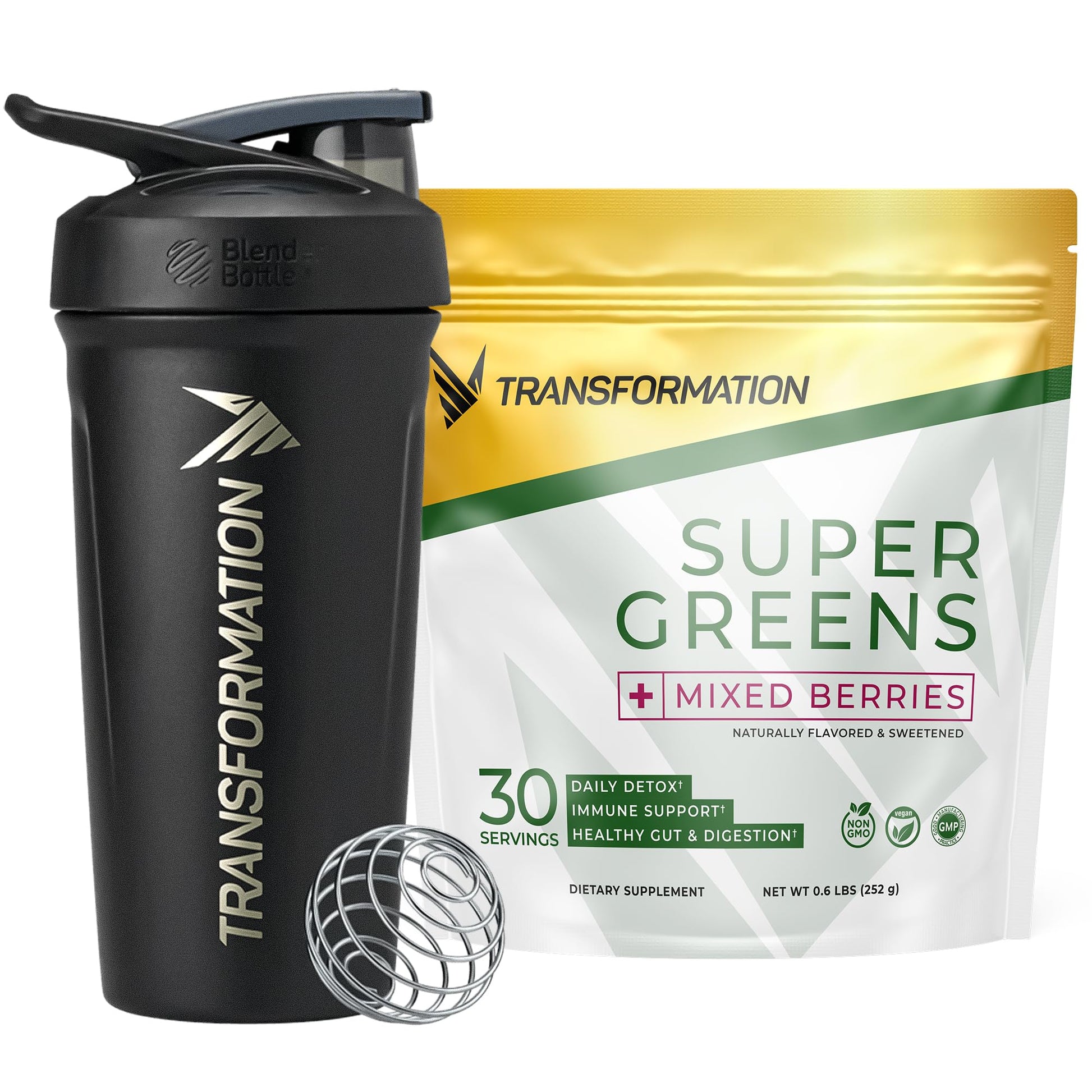 Transformation Super Greens Superfood Powder & Performance Insulated Shaker Bottle | Immune & Energy Support | Made with Natural Ingredients | Detoxifying & Alkalizing Minerals SPR BODY Au supplements