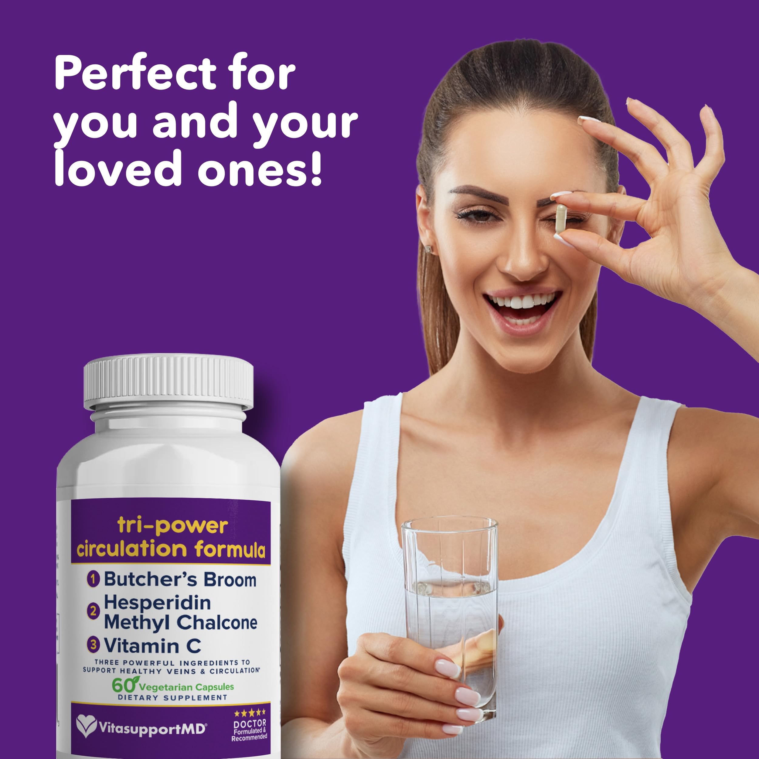VITASUPPORTMD Tri-Power Circulation Formula - Circulation Supplement with Butcher's Broom, Hesperidin Methyl Chalcone, and Vitamin C, 60 Capsules, for Blood and Leg Circulation, Vein Health Support VITASUPPORTMD Au supplements