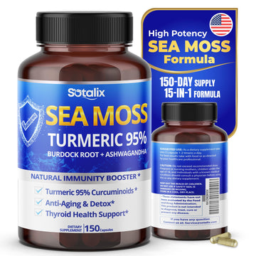 Sotalix Sea Moss Capsule with Ashwagandha, Burdock Root, Bladderwrack, Turmeric - Powerful Natural Immunity Booster (150 Count (Pack of 1)) SOTALIX SUPPLEMENT Au supplements