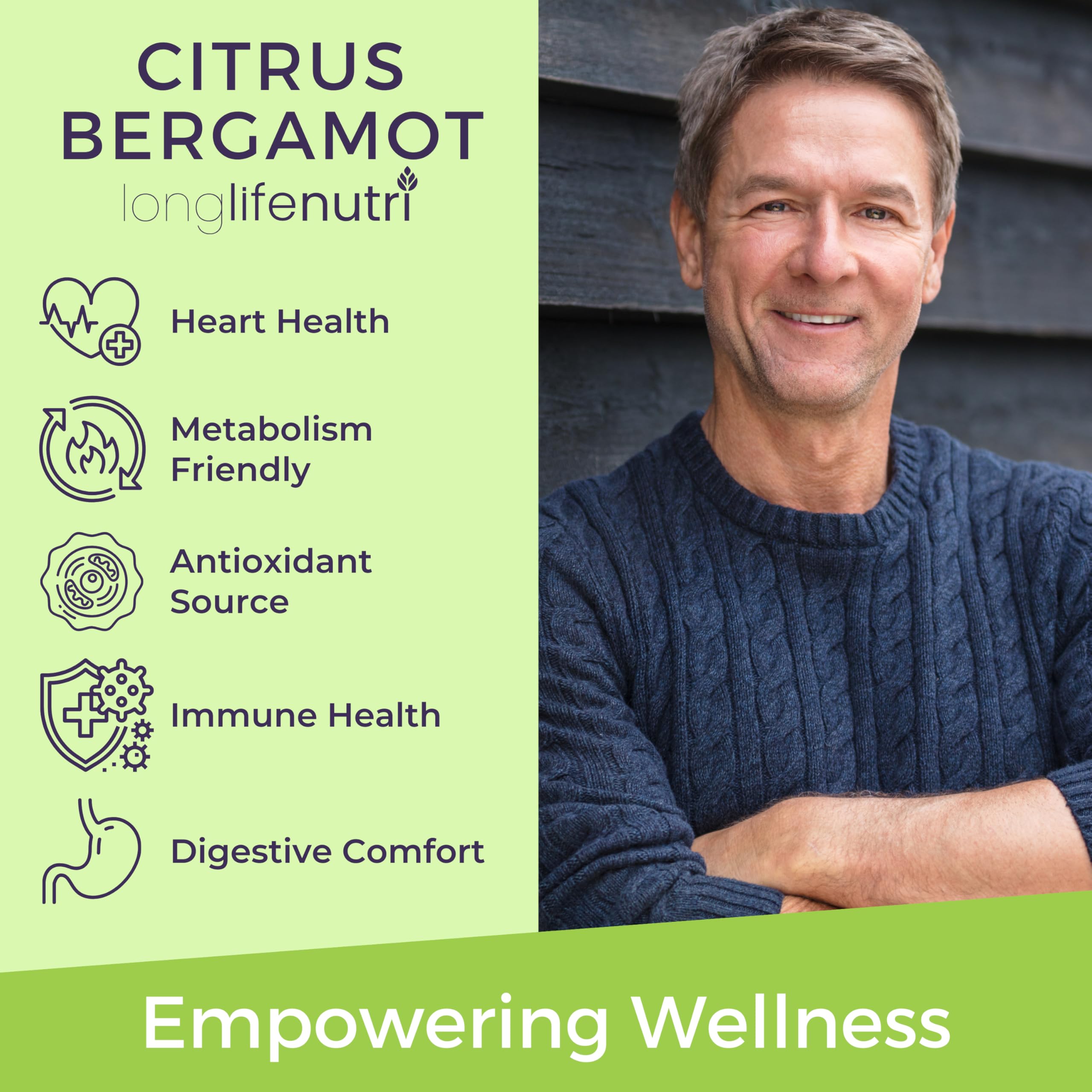 LongLifeNutri Citrus Bergamot Extract 500mg - 120 Vegetarian Capsules, 40% Polyphenolic Flavanones, 4-Month Supply, Plant-Based Anti-Oxidant, Tested, Made in USA LongLifeNutri Au supplements