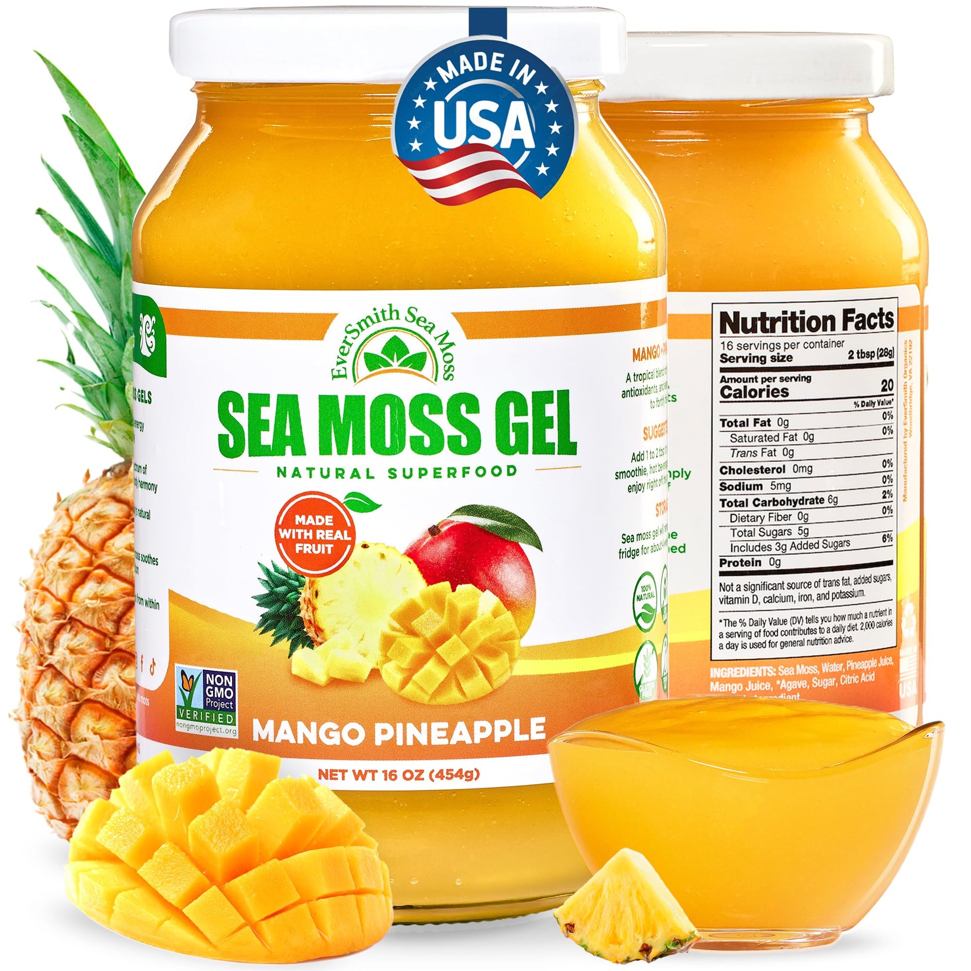 EverSmith Organics - Wildcrafted Irish Sea Moss Gel | Made in USA | Rich in Vitamins & Minerals | Sea Moss Gel Raw | Nutritional Supplement | Mango Pineapple (1 Jar) EverSmith Organics Au supplements