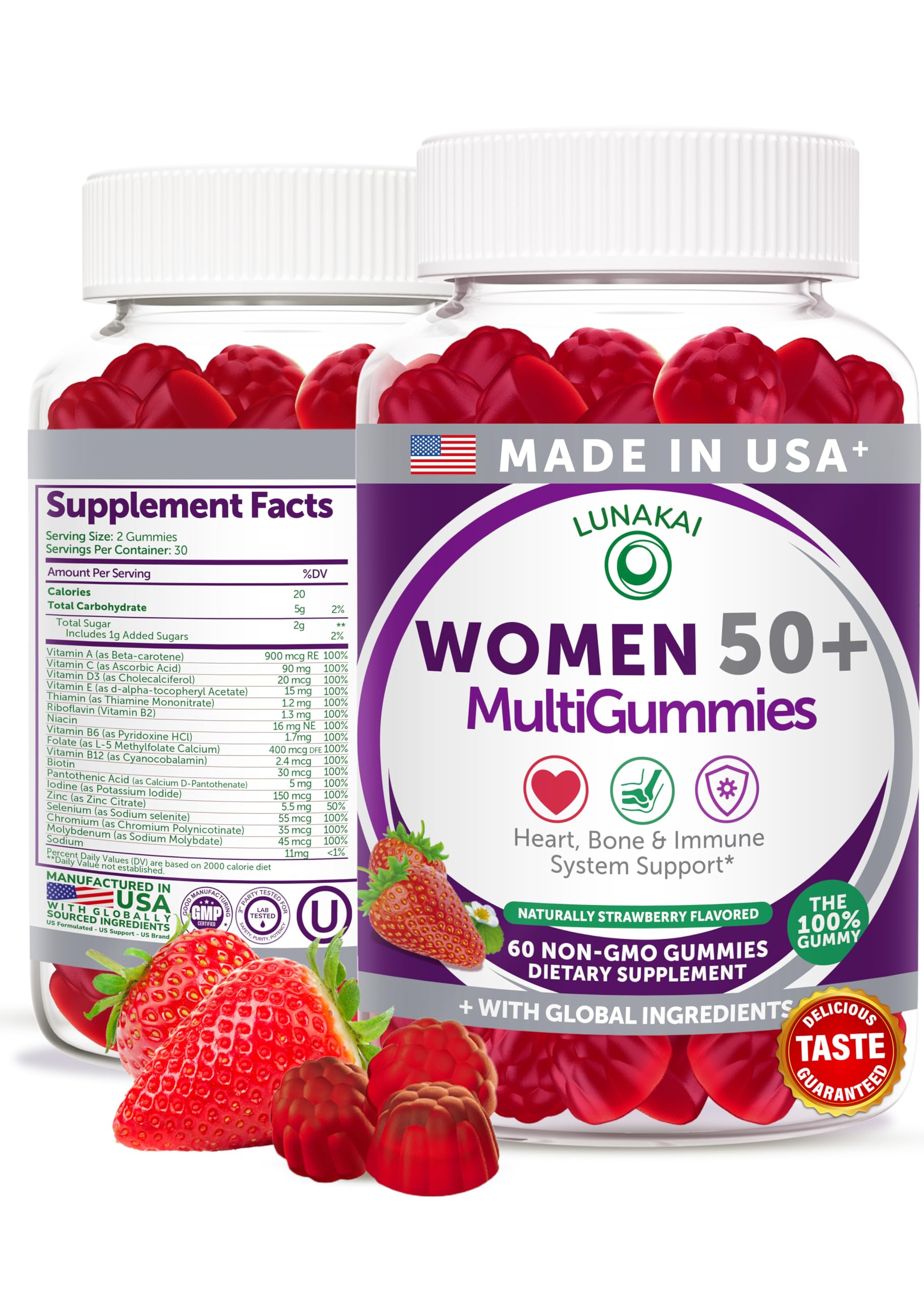 Lunakai USA Made 50 Plus Women's Multivitamin Gummies - Delicious Formula Enhanced with Essential Vitamins & Minerals for Health & Vitality - 60ct Lunakai Au supplements
