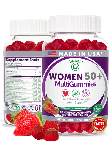 Lunakai USA Made 50 Plus Women's Multivitamin Gummies - Delicious Formula Enhanced with Essential Vitamins & Minerals for Health & Vitality - 60ct Lunakai Au supplements