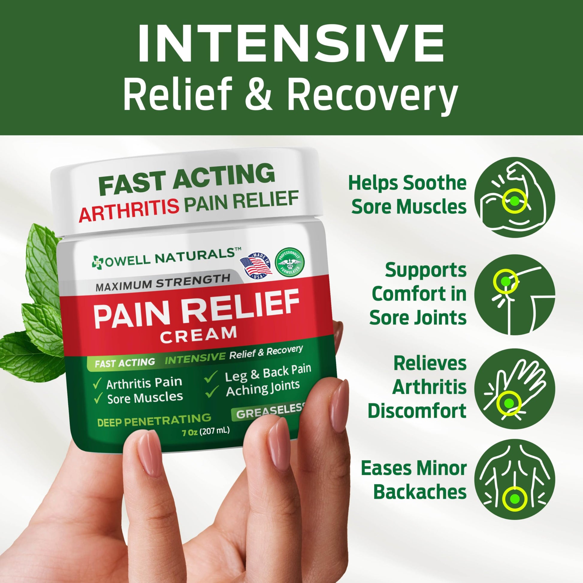 Owell Naturals Deep Penetrating Pain Relief Cream, Maximum Strength Formula for Joints & Muscles, Lower Back, Knees, Hands, Legs, Ankle – Fast Acting Comfort, 7 oz Owell Naturals Au supplements