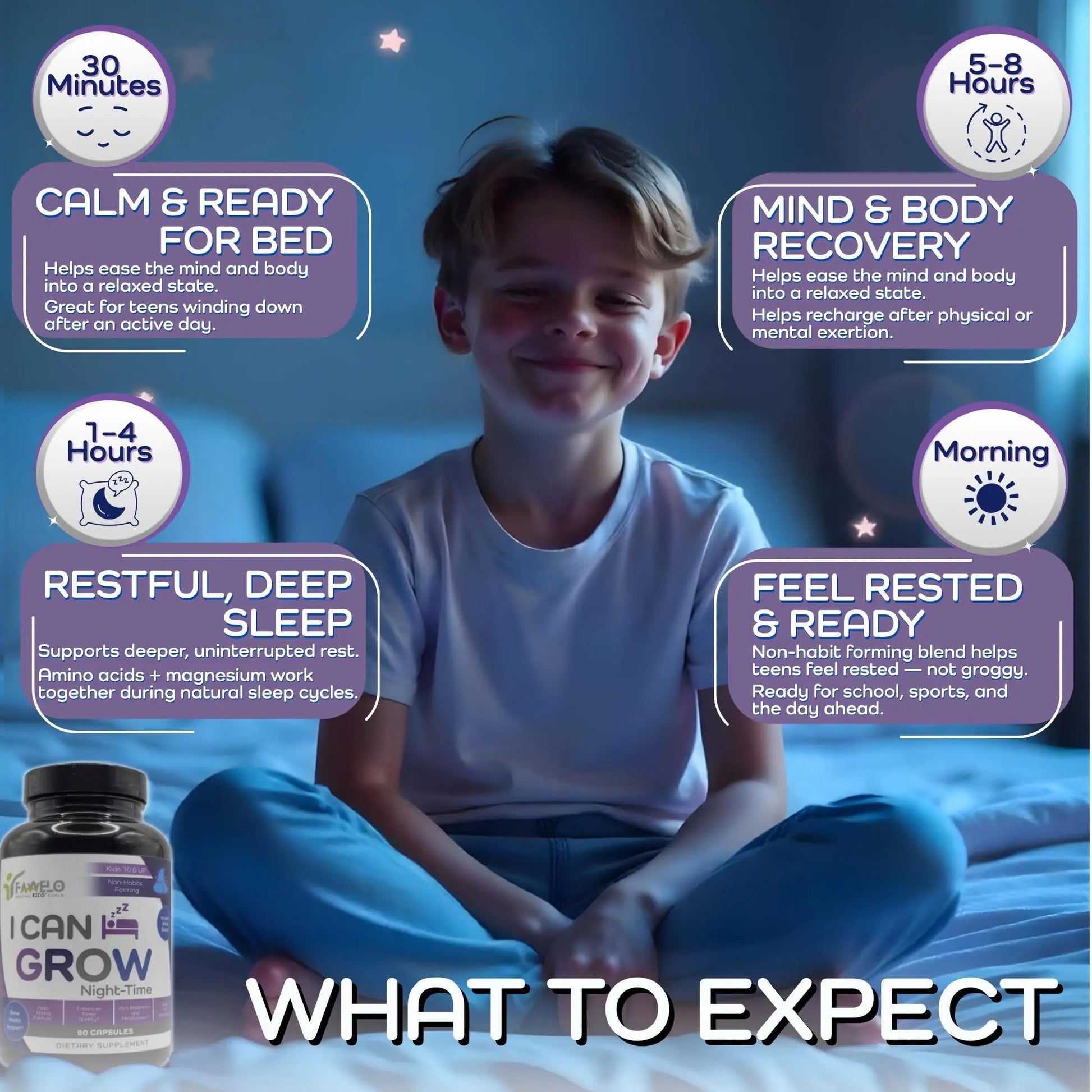 I Can Grow NightTime Kids Vitamins Multivitamin Sleep Aid | Magnesium for Kids with Magnesium Bisglycinate | Natural Calm & Recovery | Fawelo Au supplements
