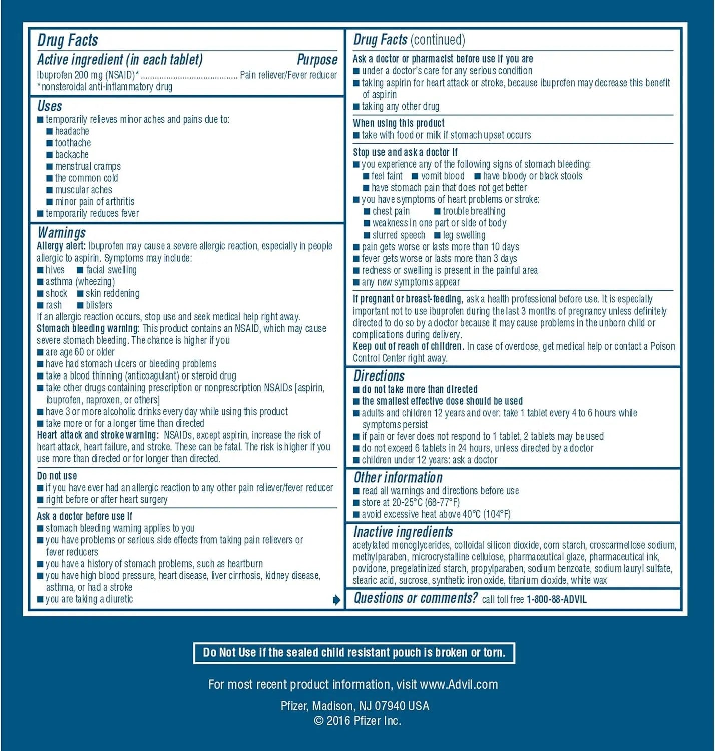 Advil Ibuprofen Tablets, 200 mg Pain Reliever/Fever Reducer (NSAID), 100 Tablets (50 Packets of 2 Tablets Each) Advil Au supplements