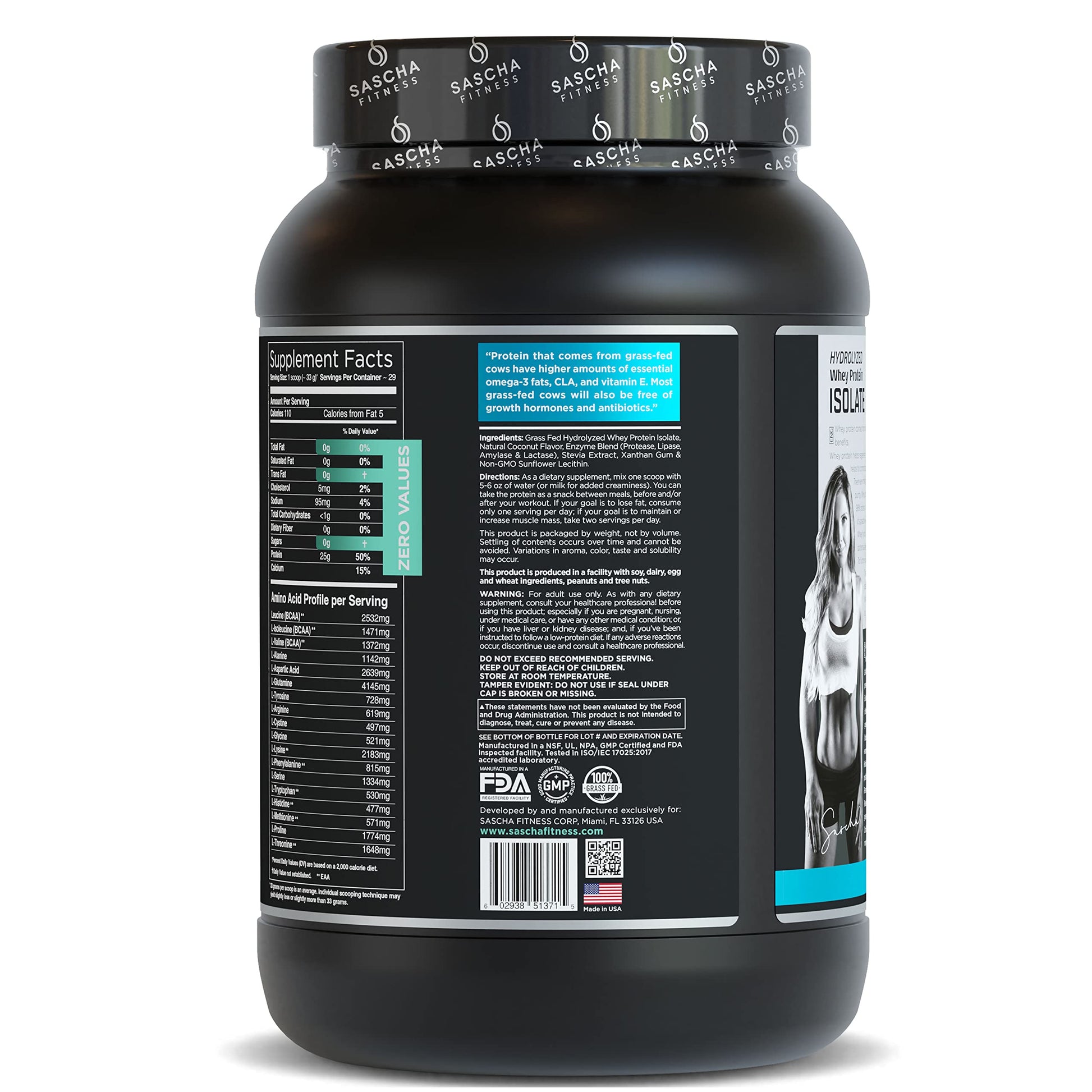 SASCHA FITNESS Hydrolyzed Whey Protein Isolate,100% Grass-Fed (2 Pounds, Coconut) SASCHA FITNESS Au supplements