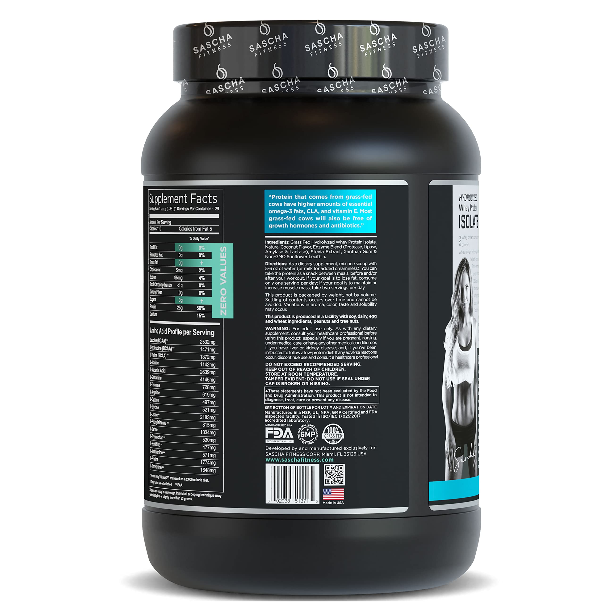 SASCHA FITNESS Hydrolyzed Whey Protein Isolate,100% Grass-Fed (2 Pounds, Coconut) SASCHA FITNESS Au supplements