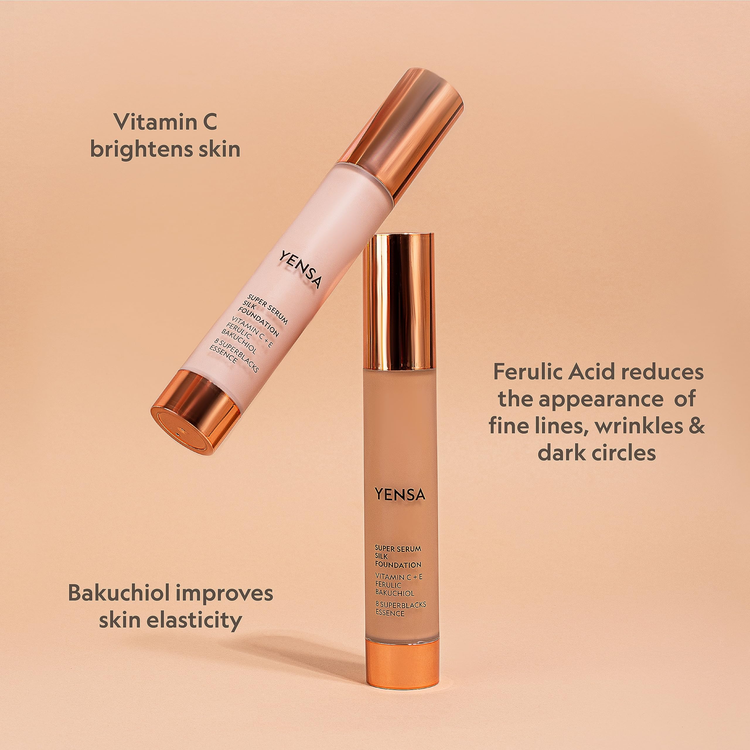 YENSA Serum Foundation Makeup - Super Silk Full Coverage Foundation Enriched with Peptides, Vitamin C & Ferulic Acid to Help Reduce Fine Lines, Wrinkles & Dark Circles - Light 1 (1 oz) YENSA Au supplements