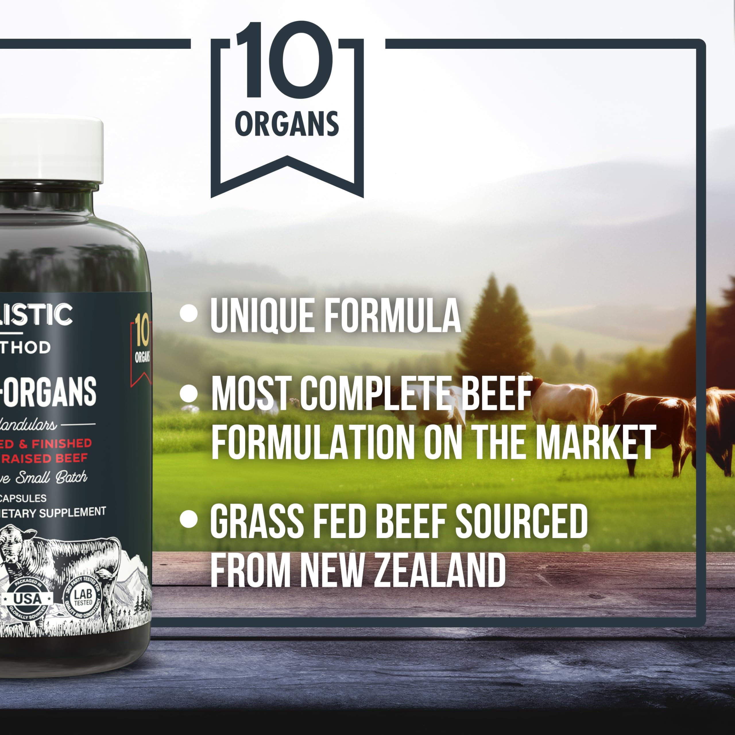 Beef Organ Supplement Complex - 10 Carnivore Grass Fed Proprietary Blend of Liver, Marrow, Brain, Thymus, Spleen, Kidney, Colostrum, Heart, Pancreas, Gallbladder - 180 Caps Carnivore Method Au supplements