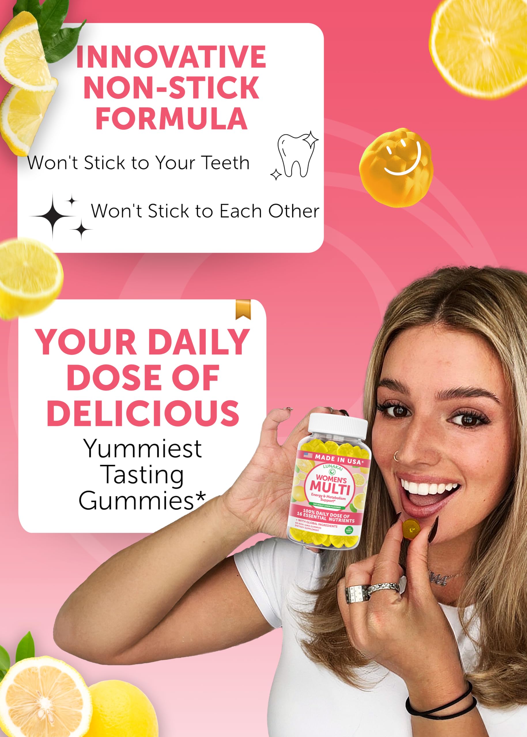 Lunakai USA Made Womens Multivitamin Gummies – Delicious Daily 16 Multi Vitamins for Women – Wellness, Energy & Essential Health Support, 60ct Lunakai Au supplements