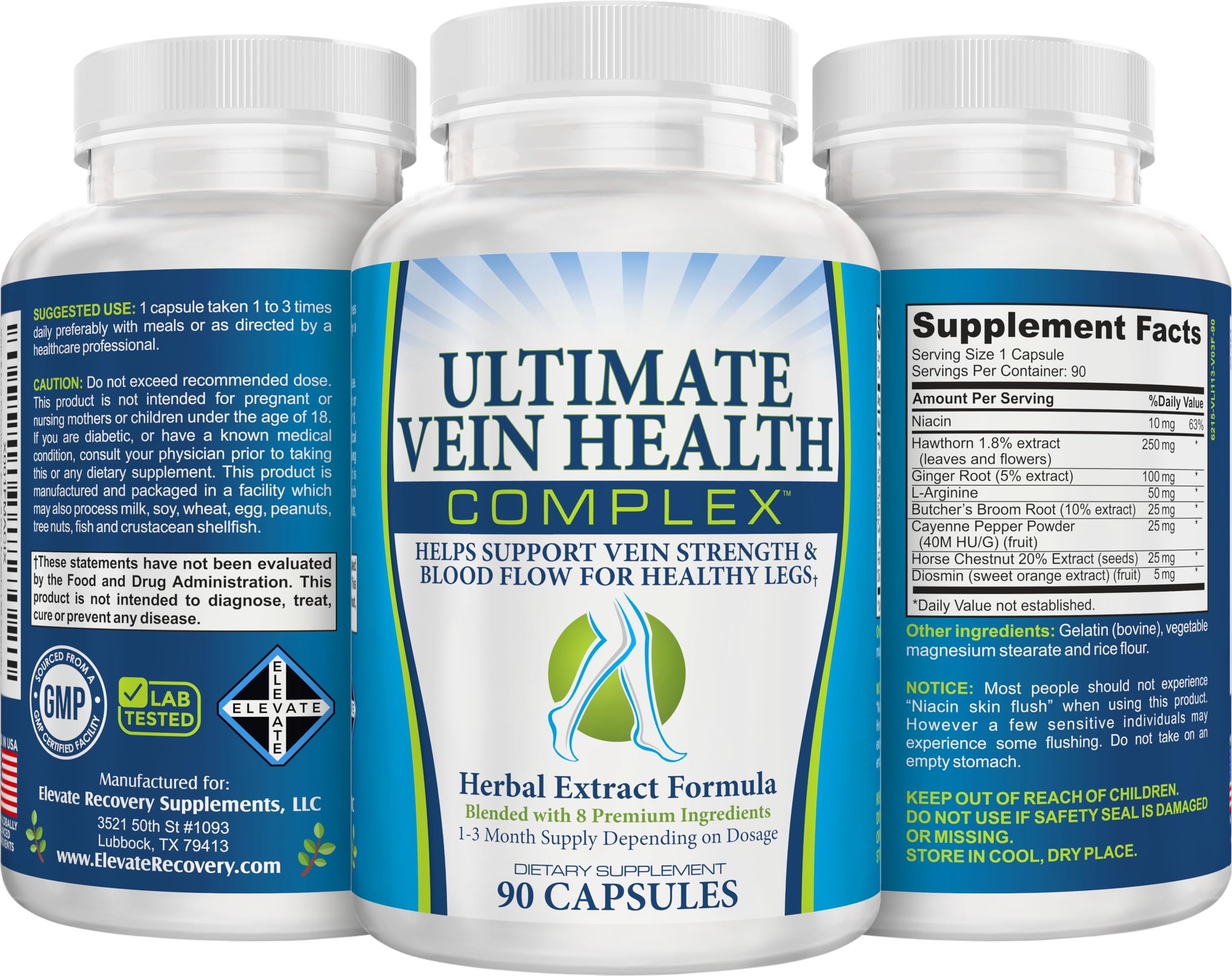 8-in-1 Vein & Leg Health Circulation Support Supplements | Leg + Vein Formula | Circulatory Support Supplement | 1-Month Supply | 90 Capsules Elevate Recovery Supplements Au supplements