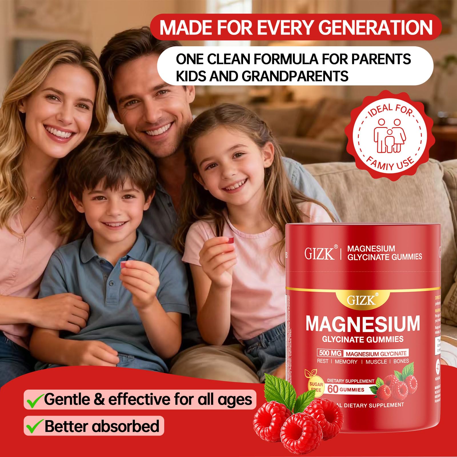 Magnesium Glycinate Gummies 500mg – Sugar Free Magnesium Gummies for Sleep, Stress, Muscle & Nerve Support – for Adults & Kids 4+, Vegan, No Melatonin (Raspberry Flavor, 60 Count) SAYIDON Au supplements