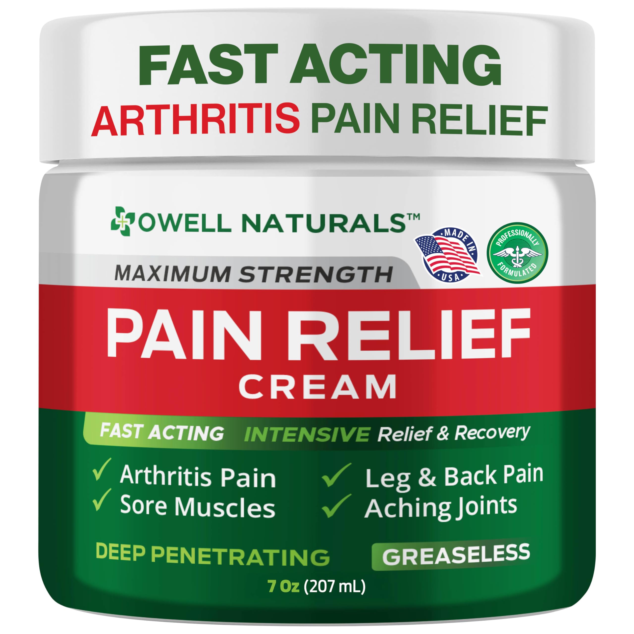 Owell Naturals Deep Penetrating Pain Relief Cream, Maximum Strength Formula for Joints & Muscles, Lower Back, Knees, Hands, Legs, Ankle – Fast Acting Comfort, 7 oz Owell Naturals Au supplements