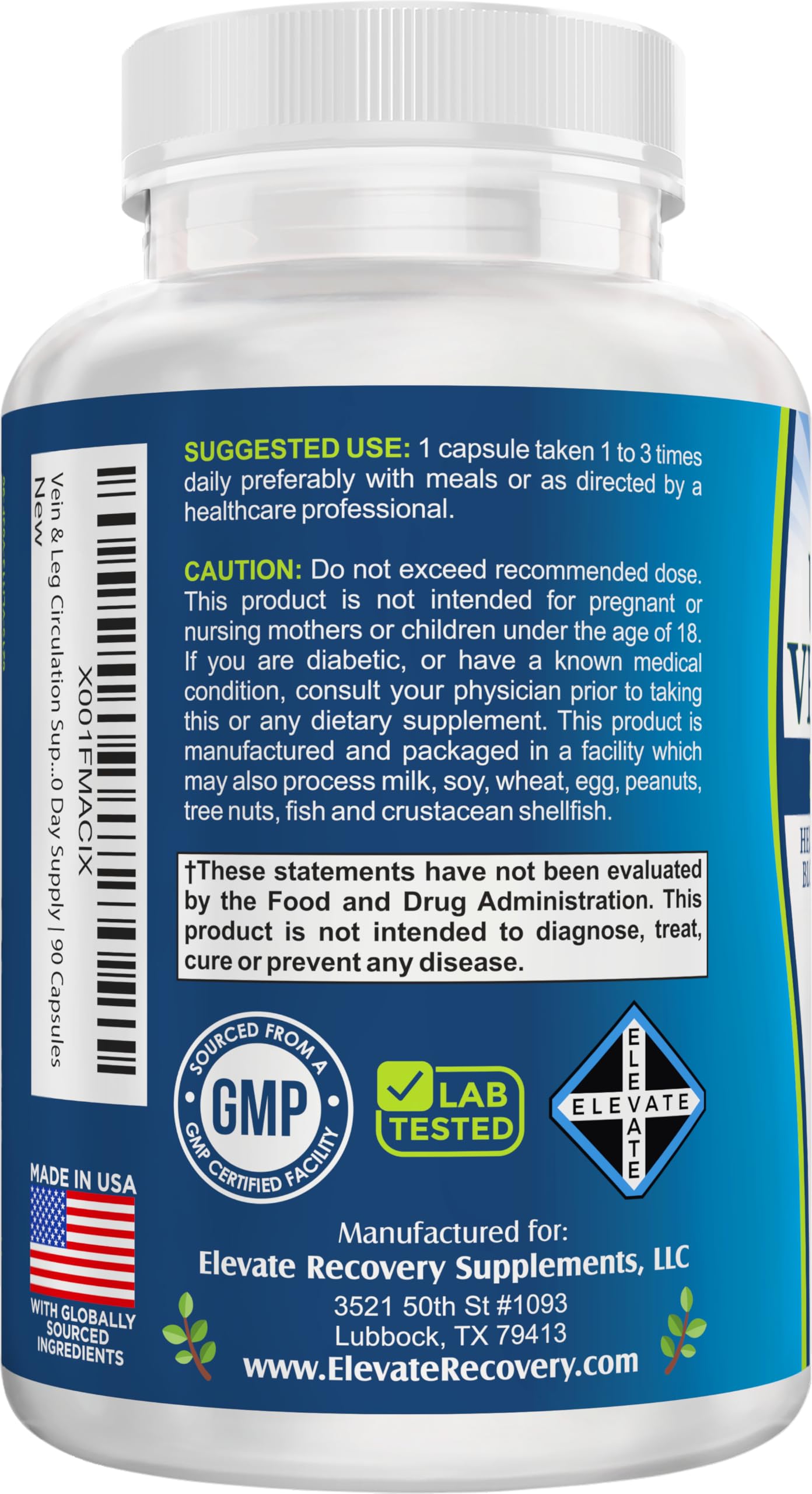 8-in-1 Vein & Leg Health Circulation Support Supplements | Leg + Vein Formula | Circulatory Support Supplement | 1-Month Supply | 90 Capsules Elevate Recovery Supplements Au supplements
