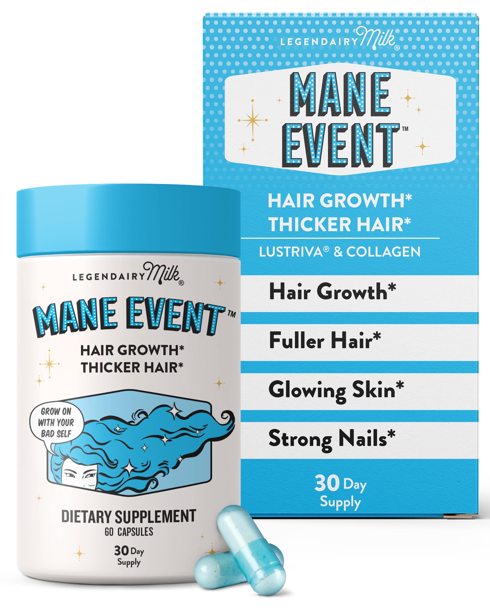 Legendairy Milk Hair Growth Vitamins for Women - Biotin for Hair Growth with Collagen & Lustriva, Hair Loss Products & Supplements for Thinning, Thicker, Fuller, Stronger Skin & Nails, Mane Event™ Legendairy Milk Au supplements