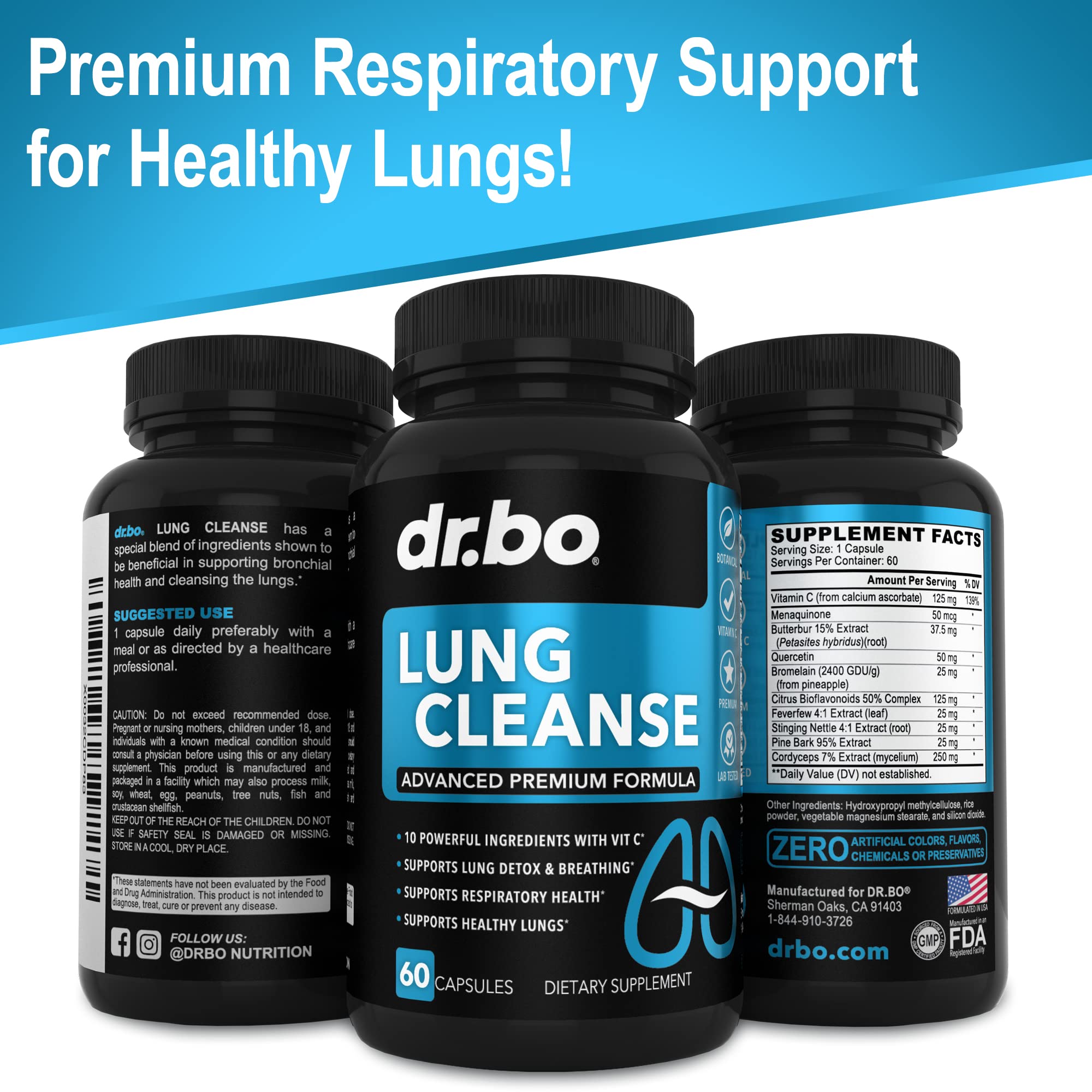 Lung Cleanse Support Supplement - Respiratory Supplements to Quit & Stop Smoking Aids - Herbal Detox for Lungs & Bronchial Health - Smokers Cleanser Breathe Aid for Mucus Clear Relief - 60 Capsules DR. BO Au supplements