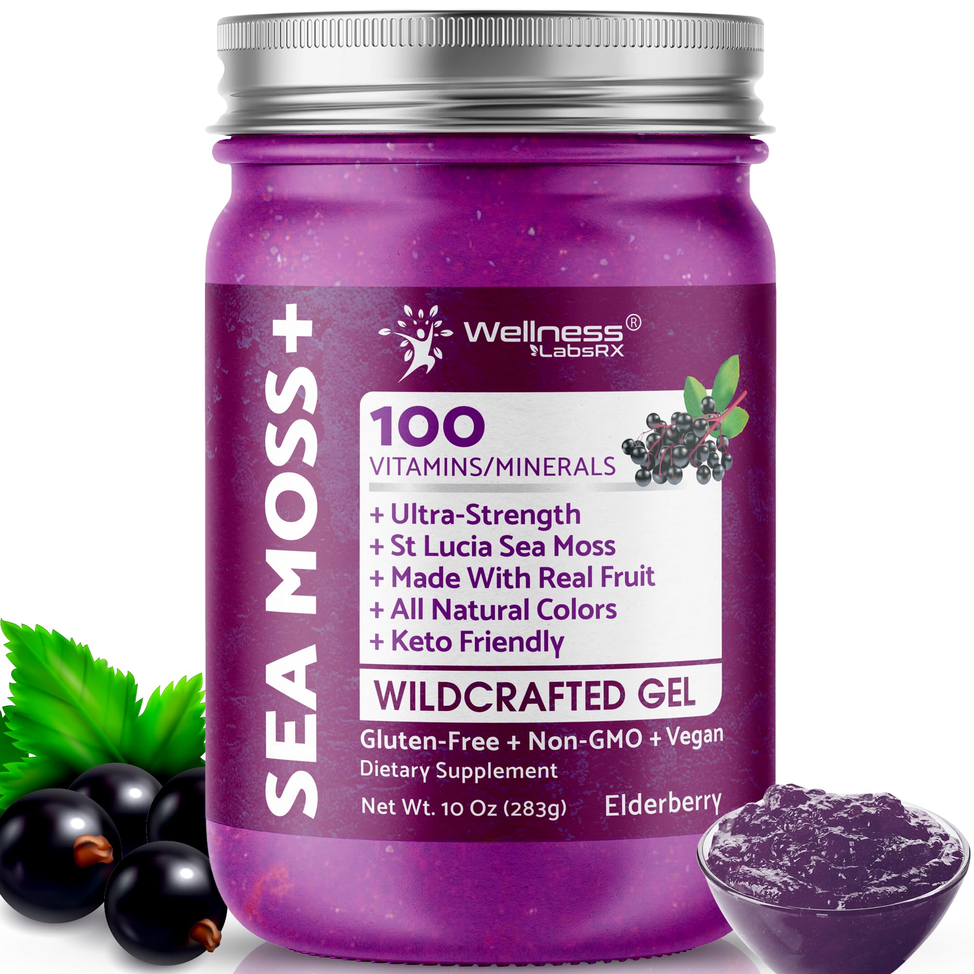 WELLNESS LABSRX Irish Sea Moss Gel Raw - Wildcrafted Superfood Seamoss Gel - Elderberry Flavor, Vitamin and Mineral-Rich from Pristine Caribbean Waters, Immune and Digestive Health Support - 10 oz. WELLNESS LABSRX Au supplements