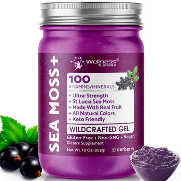 WELLNESS LABSRX Irish Sea Moss Gel Raw - Wildcrafted Superfood Seamoss Gel - Elderberry Flavor, Vitamin and Mineral-Rich from Pristine Caribbean Waters, Immune and Digestive Health Support - 10 oz. WELLNESS LABSRX Au supplements