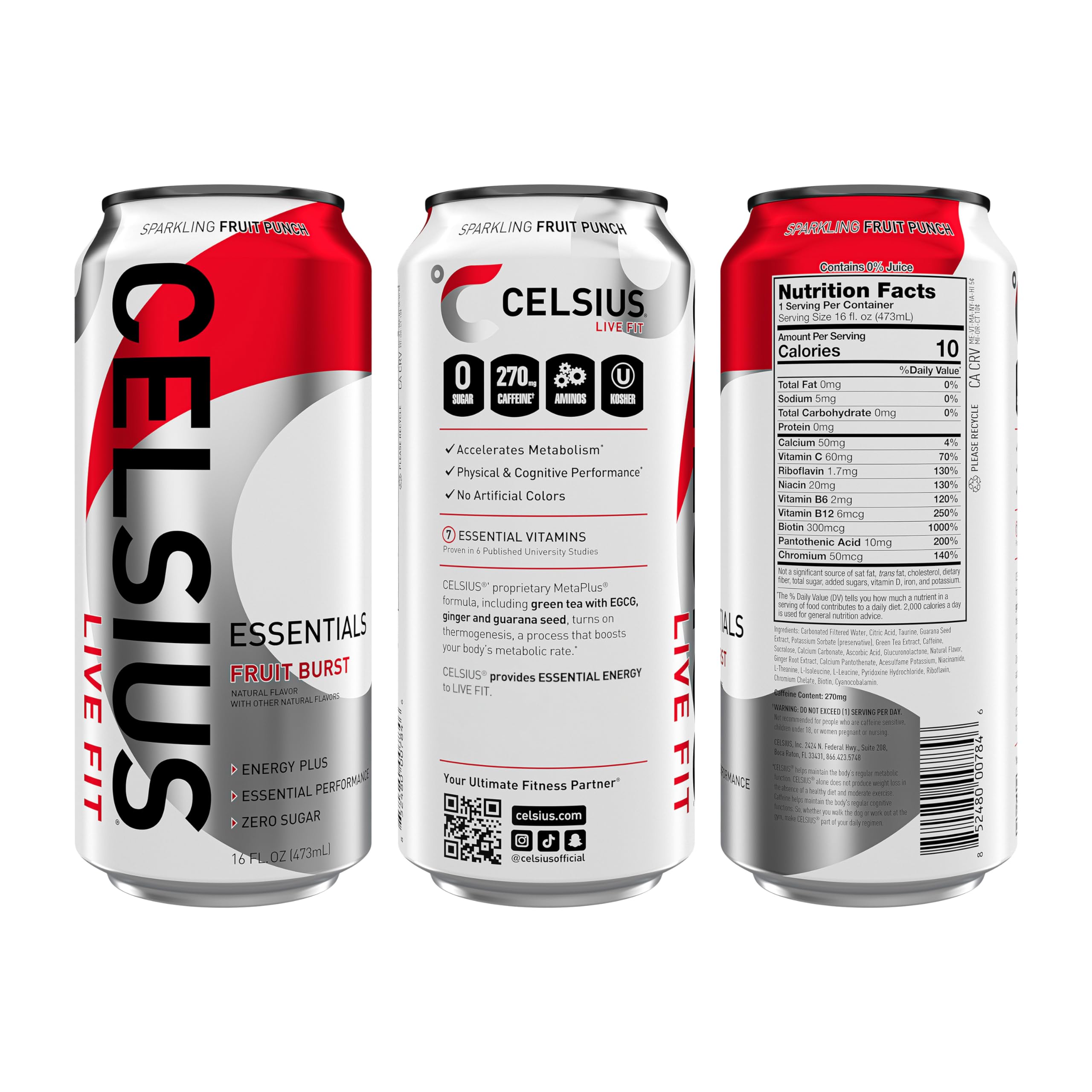 CELSIUS ESSENTIALS, Sparkling Fruit Burst, Performance Energy Drink 16 Fl Oz (Pack of 12) CELSIUS Au supplements