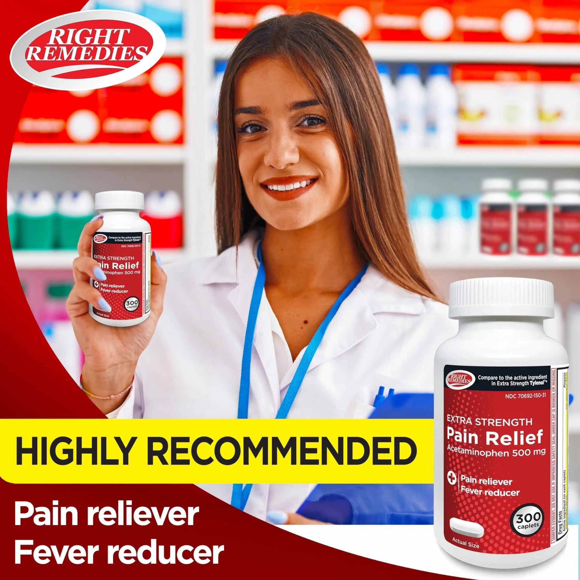 RIGHT REMEDIES Extra Strength Pain Relief, Acetaminophen 500 mg Caplets, Pain Reliever & Fever Reducer, Value Pack (300 Count), Compare to the Active Ingredient in Extra Strength Tylenol® RIGHT REMEDIES Au supplements