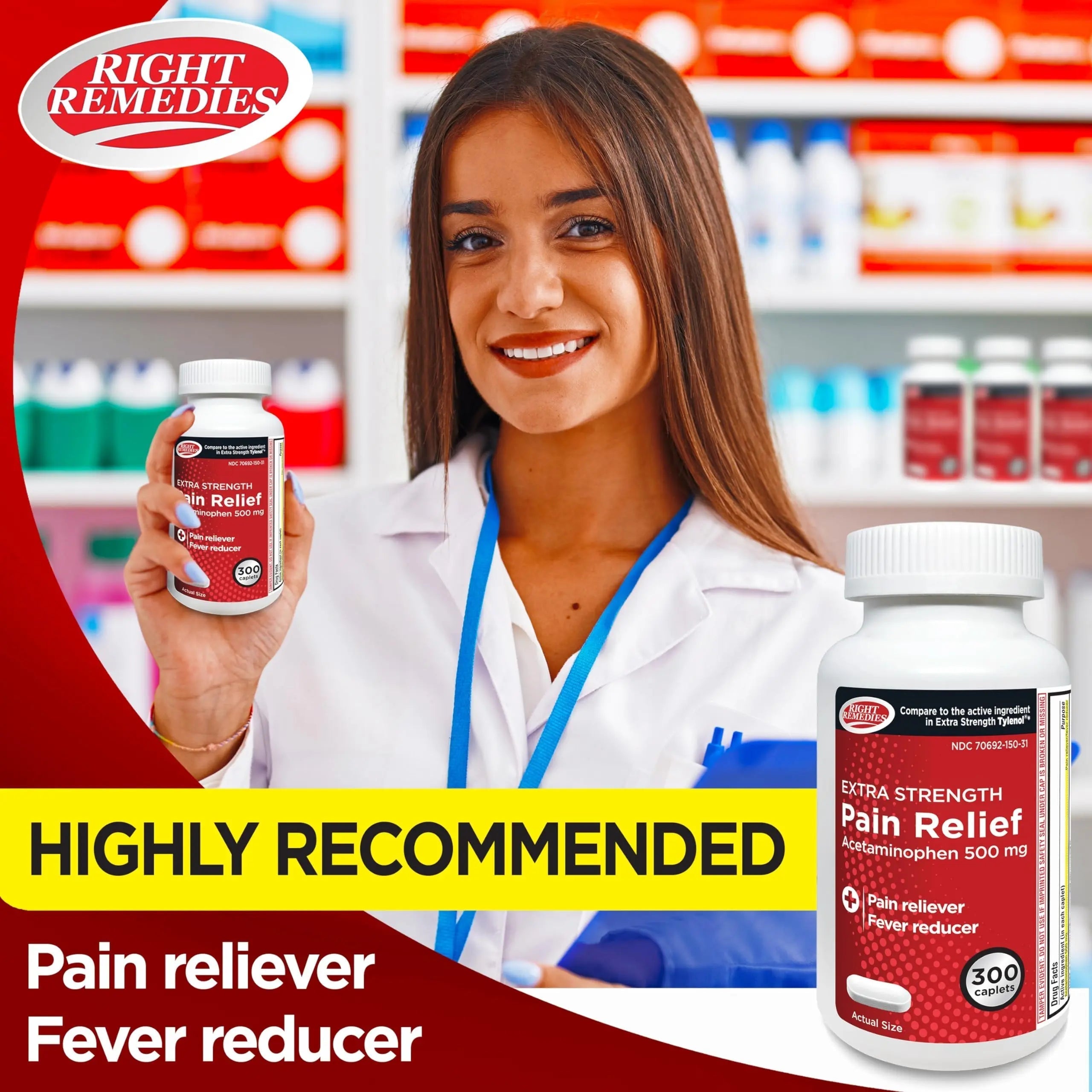 RIGHT REMEDIES Extra Strength Pain Relief, Acetaminophen 500 mg Caplets, Pain Reliever & Fever Reducer, Value Pack (300 Count), Compare to the Active Ingredient in Extra Strength Tylenol® RIGHT REMEDIES Au supplements