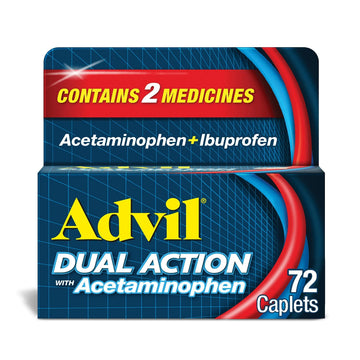 Advil Dual Action Coated Caplets with Acetaminophen, 250 Mg Ibuprofen and 500 Mg Acetaminophen Per Dose (2 Dose Equivalent) for 8 Hour Pain Relief - 72 Count Advil Au supplements
