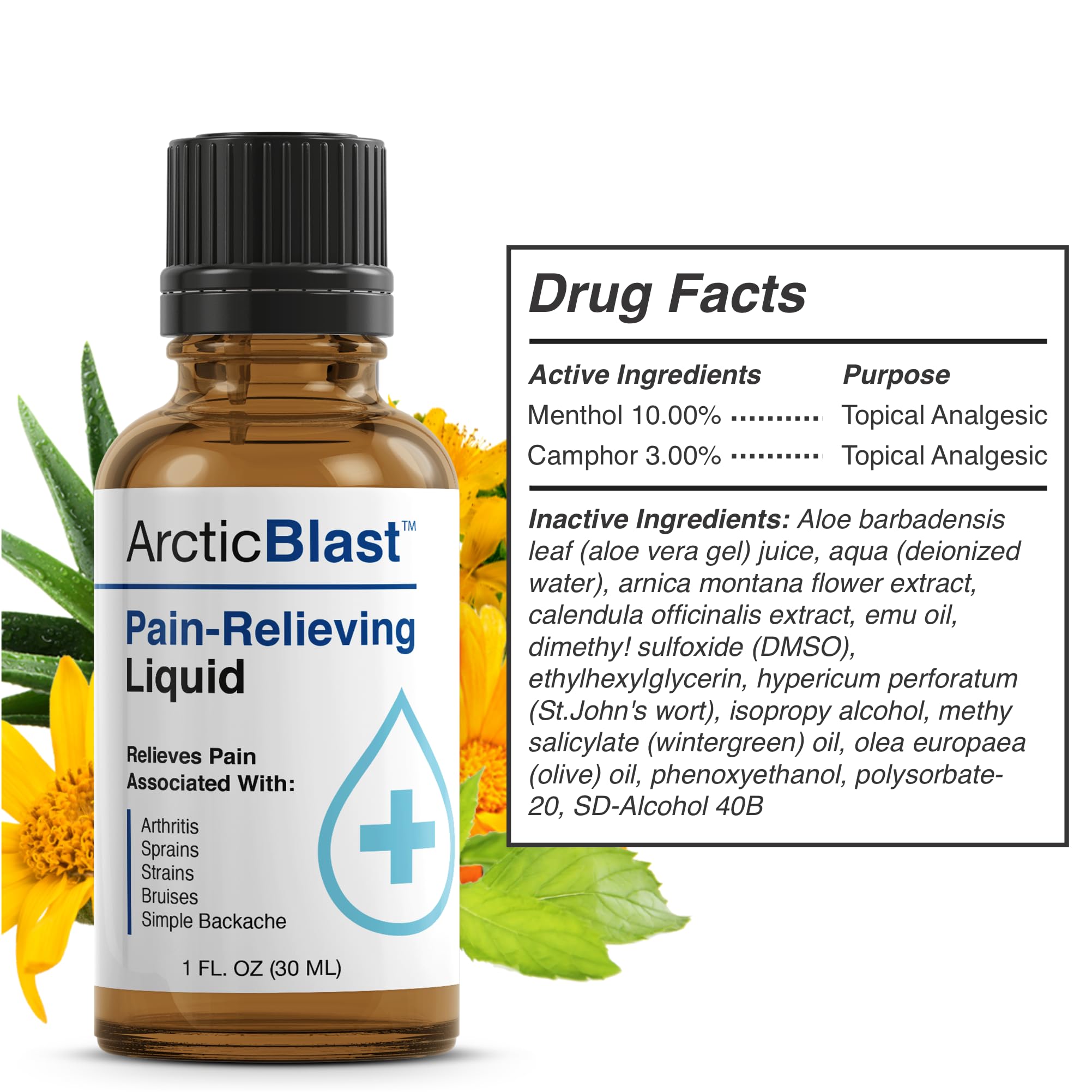 N Labs Arctic Blast Premium Topical Pain Relief Drops – Fast Absorbing DMSO, Menthol & Camphor for Back, Knee, Shoulder, Joint & Muscle Pain – Cooling Rub Formula – Made in USA – 1 fl oz N-Labs Au supplements