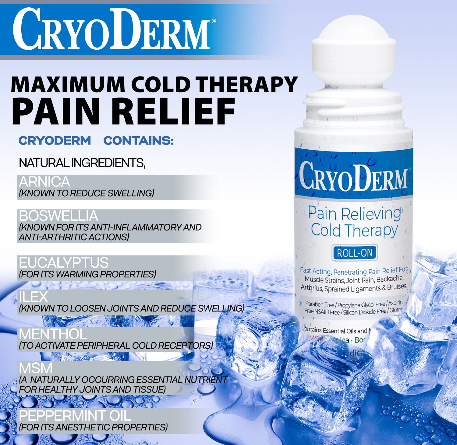 Cryoderm Cold Roll-on 3oz, 2.4 Lb CryoDerm Au supplements
