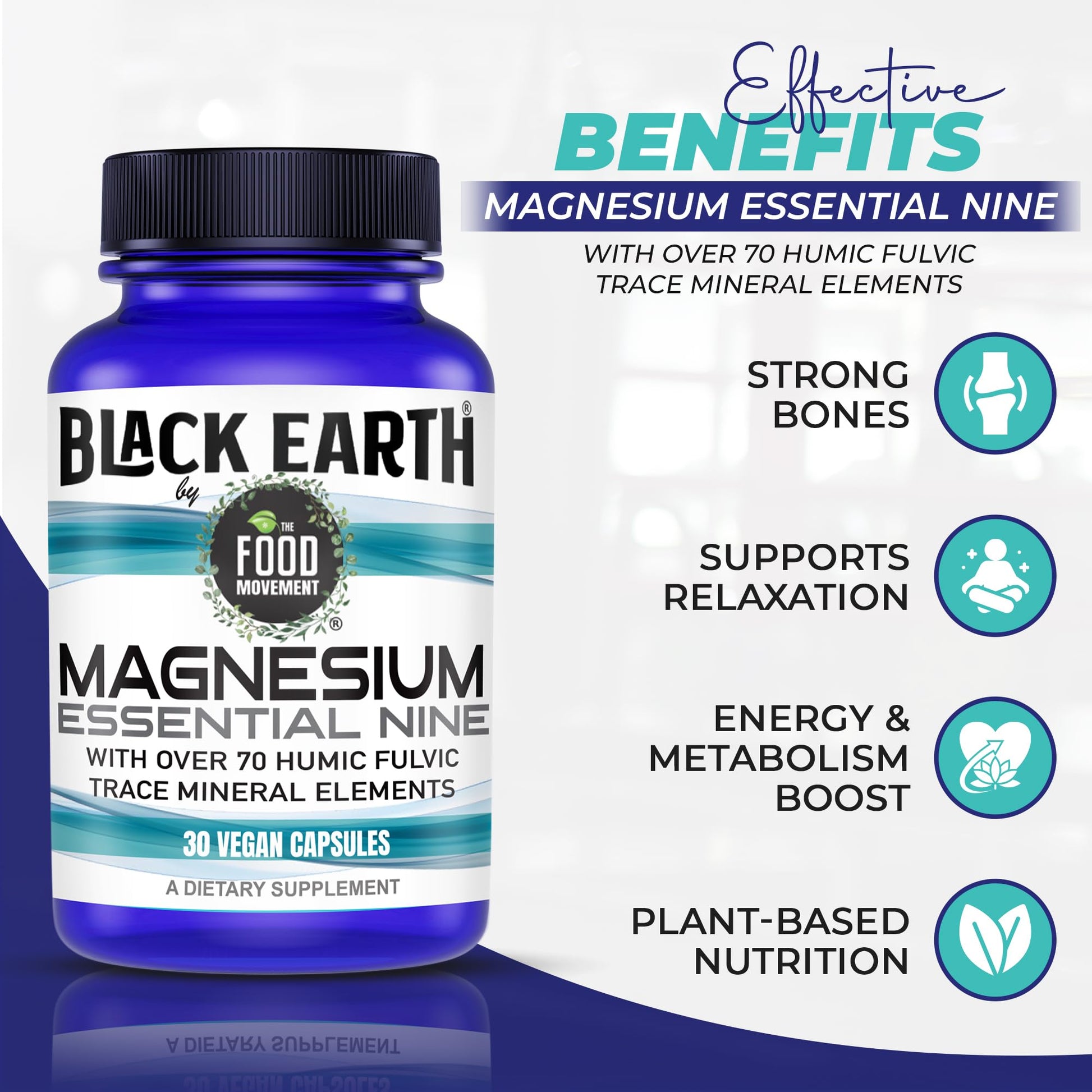 The Food Movement Co. Black Earth Magnesium Essential Nine - Vegan Capsules with Magnesium Glycinate, Citrate, Malate and More - 9 Bioactive Forms for Optimal Health (30 Count) THE FOOD MOVEMENT CO. Au supplements