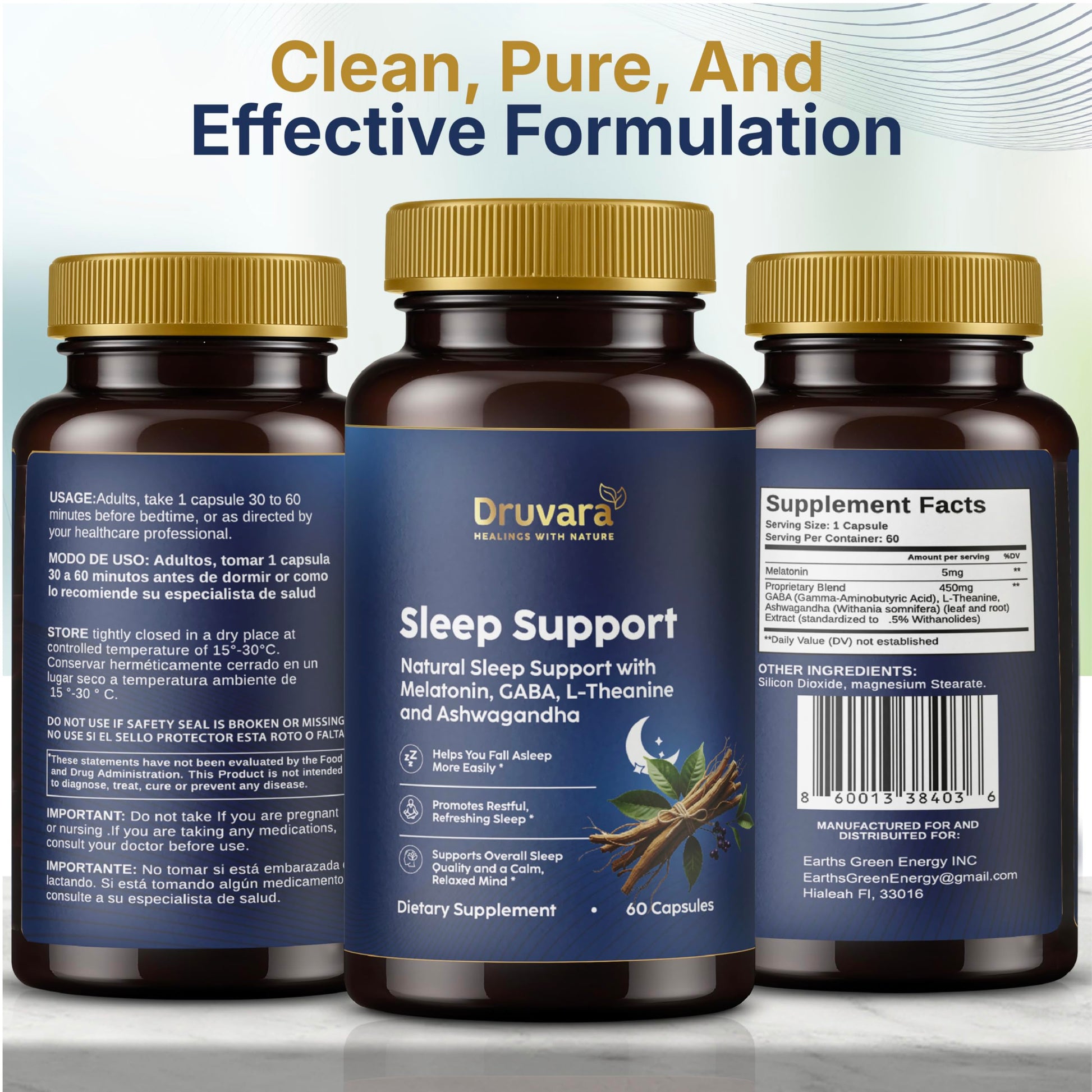 Druvara Natural Sleep Aid for Adults with Melatonin, GABA, L-Theanine & Ashwagandha, Natural Sleep Supplement for Deep, Restful Sleep - 60 Capsules Druvara Au supplements