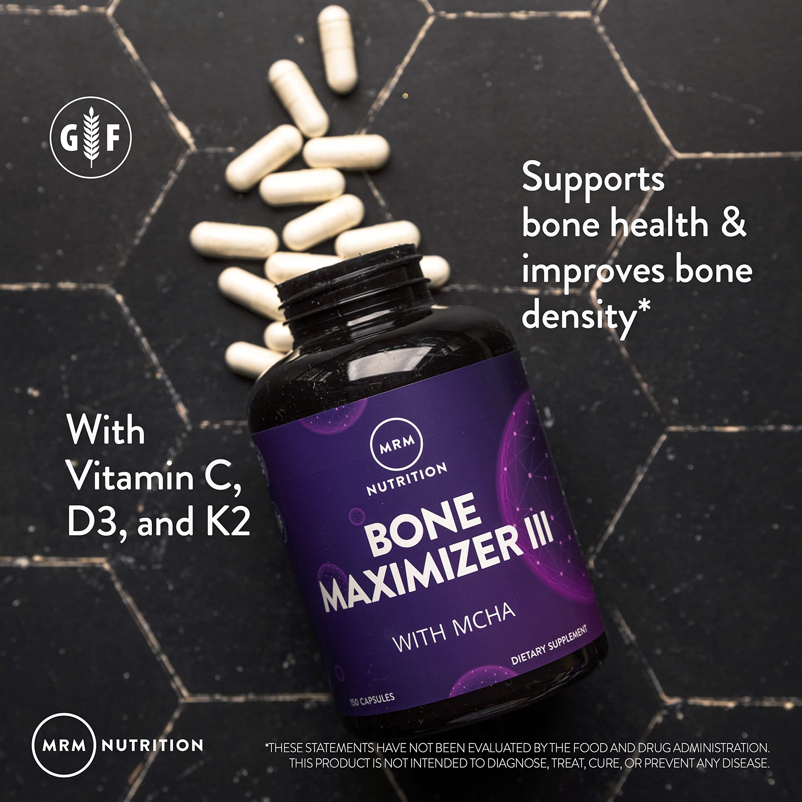 MRM Nutrition Bone Maximizer® III | with MCHA + Vitamin D3 + Vitamin K2 | Bone Health | High Potency | Key Vitamins and Minerals for Bones | 50 Servings MRM Au supplements