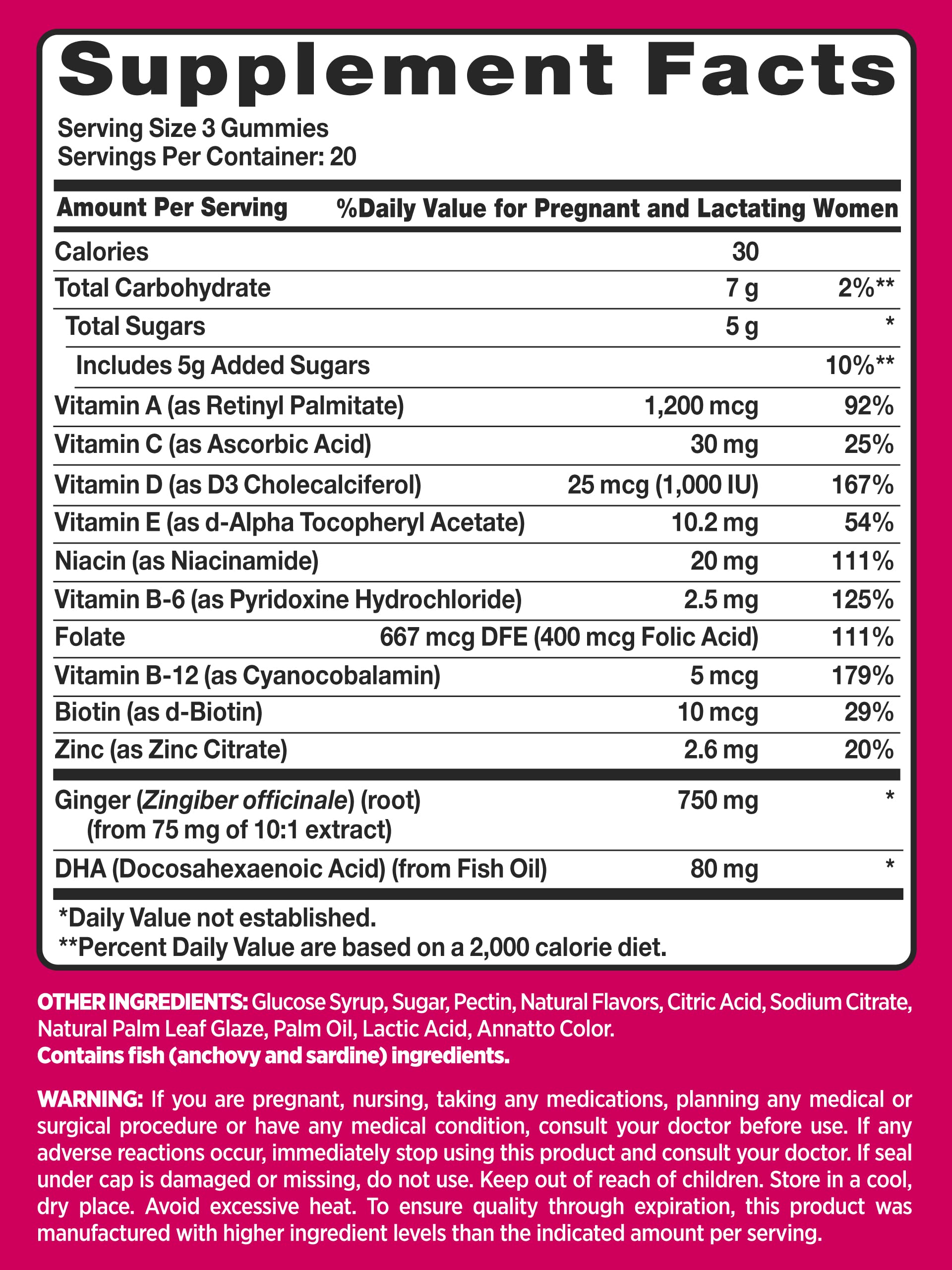 PINK Prenatal Vitamins | 60 Gummies with DHA and Folic Acid | Non-GMO & Gluten Free Multivitamin
