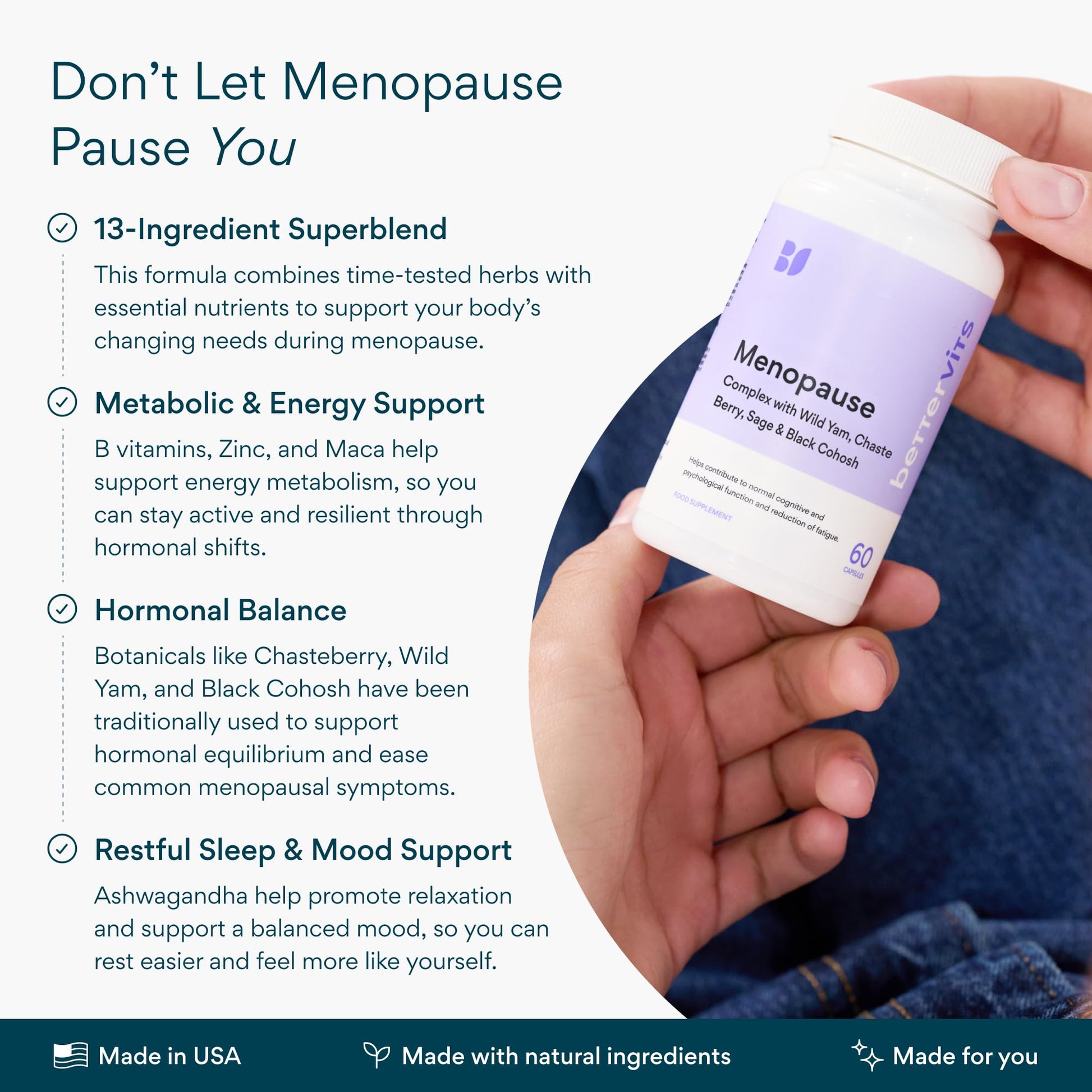 Bettervits Menopause Supplements for Women with Ashwagandha and Zinc | Hormone Balance Support with Vitamins D3 B6 B12 for Hot Flashes | Perimenopause Supplements for Monthly Wellness - 60 Capsules Bettervits Au supplements