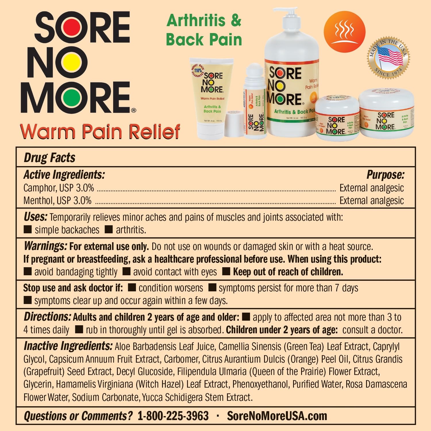 Sore No More Warm Arthritis Pain Relief Cream – Targeted Reliever for Back, Neck, Hands & Feet – Soothing & Fast-Acting Formula for Aches and Pains – Non-Greasy with Orange Aroma – 4 oz Sore No More Au supplements