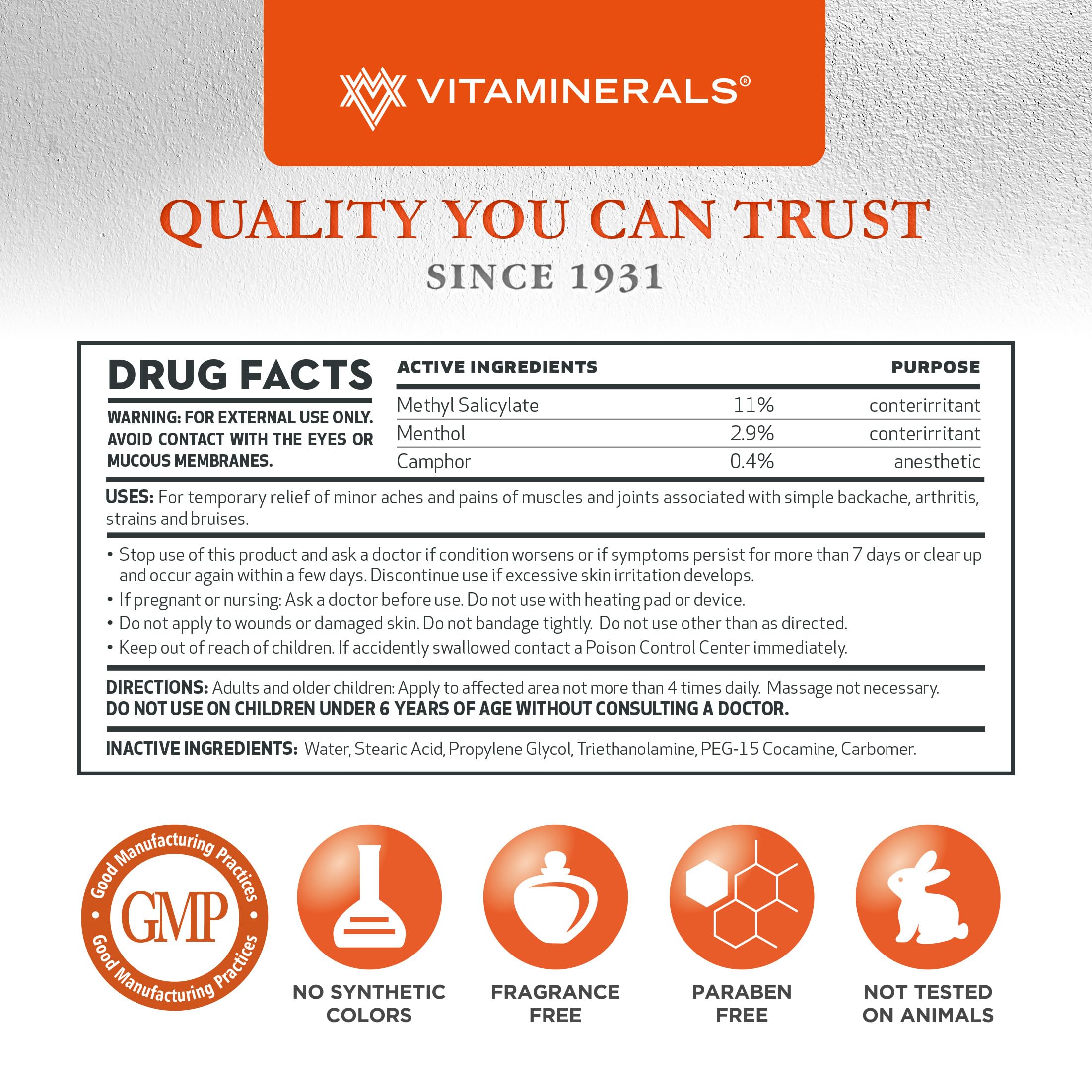 Vitaminerals 171 Glenalgesic® Pain Support Analgesic Balm, Muscle & Joint | Maximum Strength | Menthol | Camphor (8 oz) Vitaminerals Au supplements