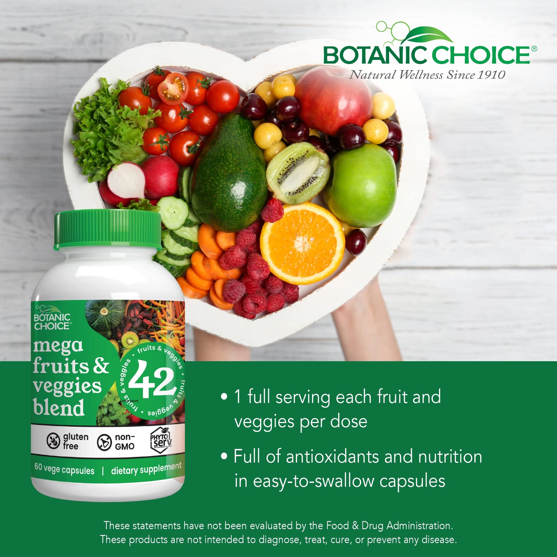 Botanic Choice Mega Fruits and Veggies Blend (60 Capsules) + Lemon Balm Tincture (1 fl oz) Bundle - Energy Balance & Superfood Supplement + Relaxation and Sleep Support Botanic Choice Au supplements