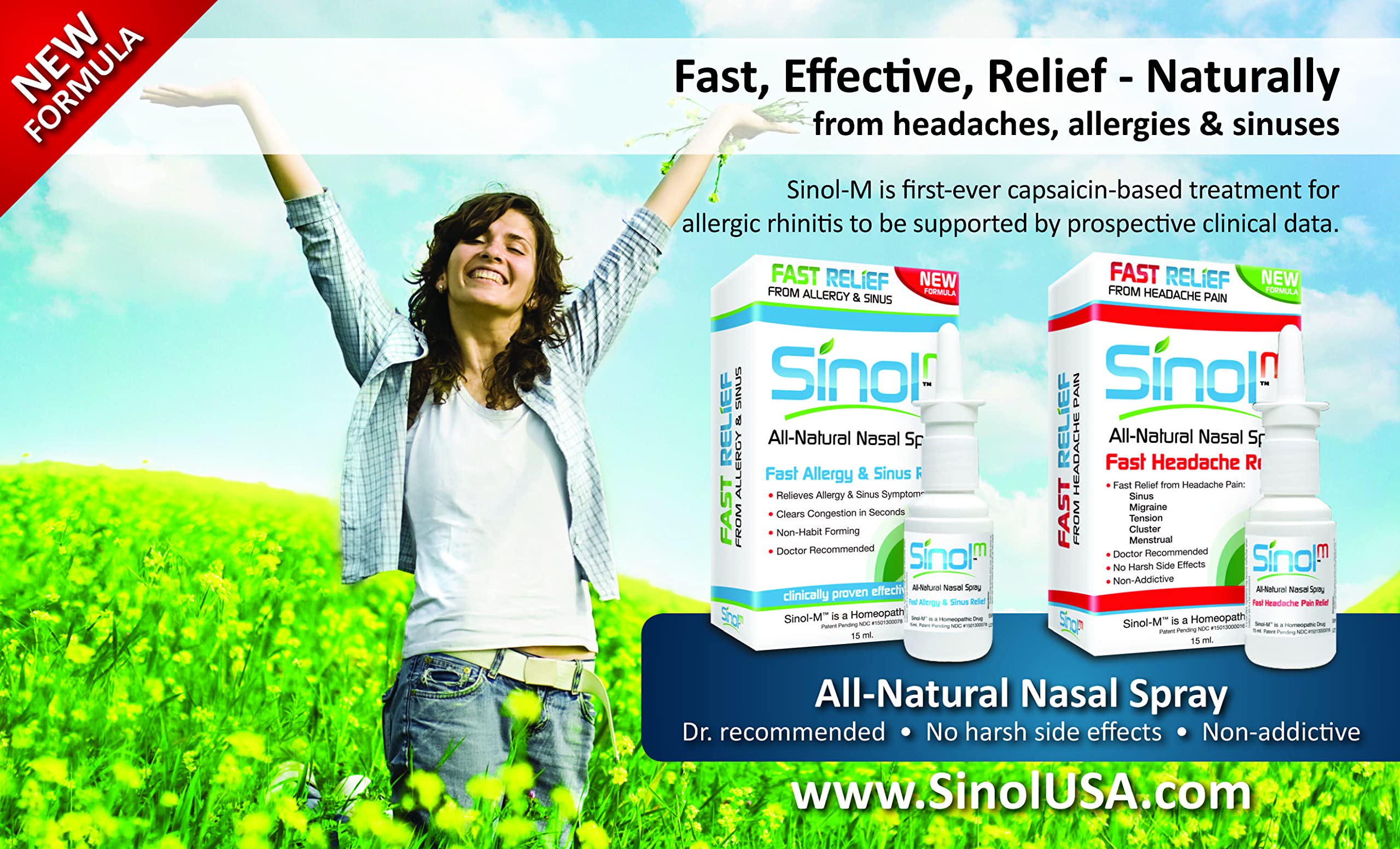 Sinol Headache Relief Spray, Over-The-Counter Medication Nose Spray for Migraine Cluster Tension, Sinus Relief & Nasal Decongestants, 15 ml Sinol Au supplements