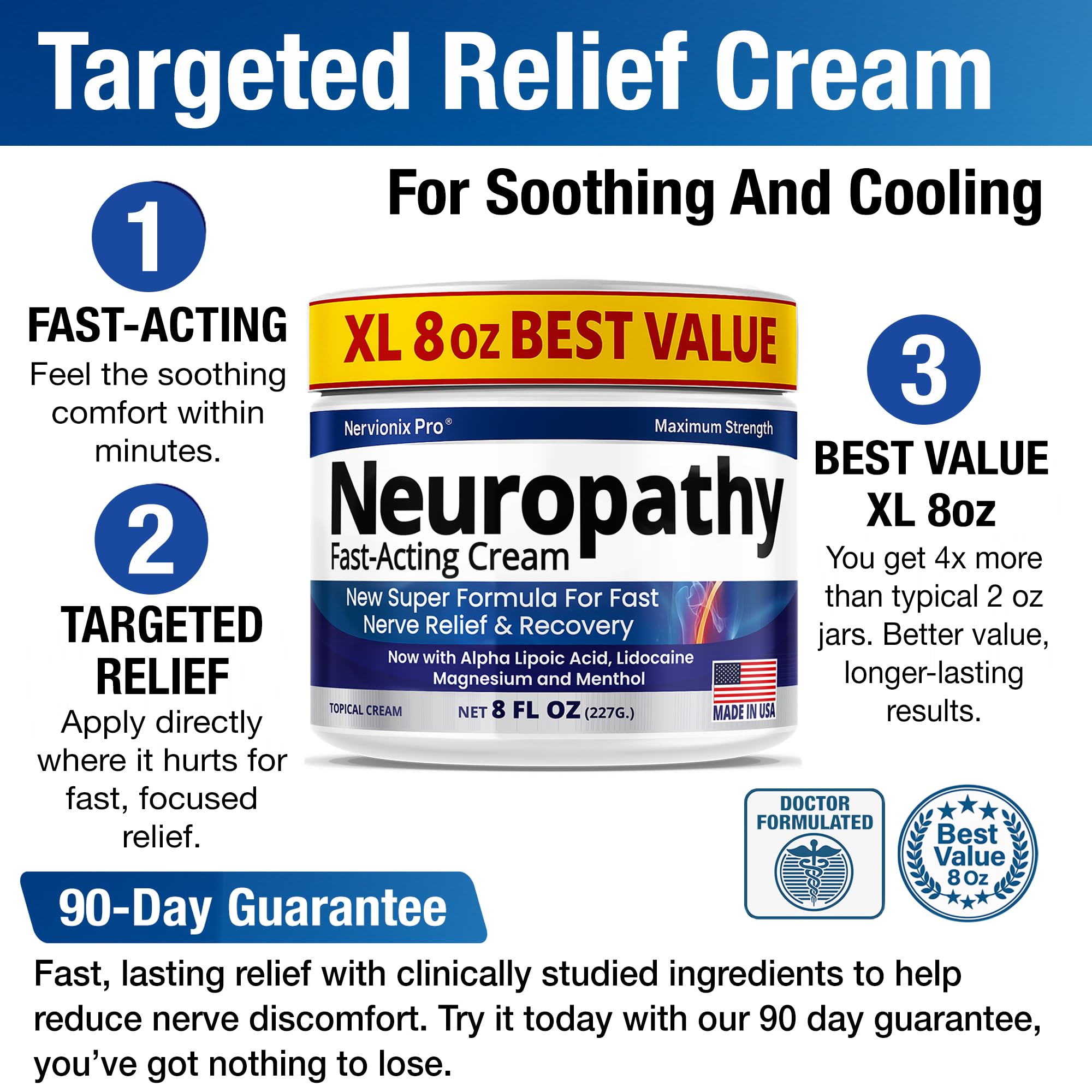 Neuropathy Nerve Relief Cream – Extra Large 8 oz – Maximum Strength for Feet Hands Legs Toes Back – Natural Ingredients Arnica Aloe Vera MSM Vitamins – Fast-Acting Soothing Relief – Super Value 8 oz Nuturna Au supplements