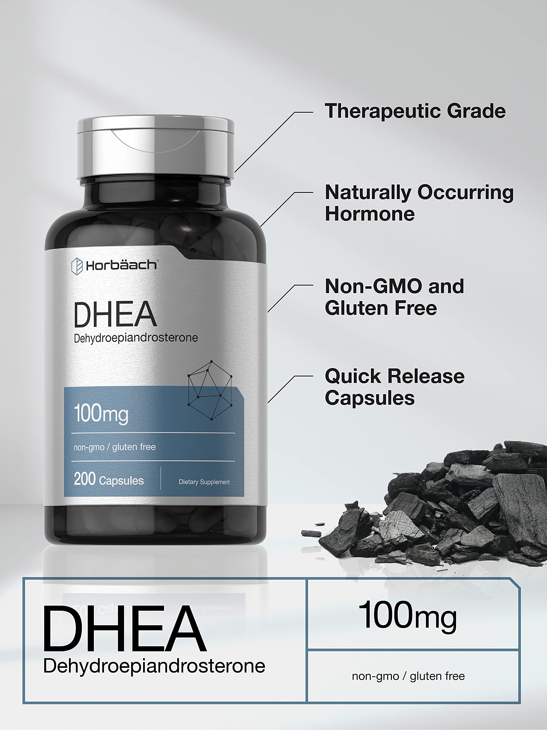 Horbäach DHEA 100mg | 200 Capsules | Supplement for Men and Women | Non-GMO, Gluten Free Horbäach Au supplements