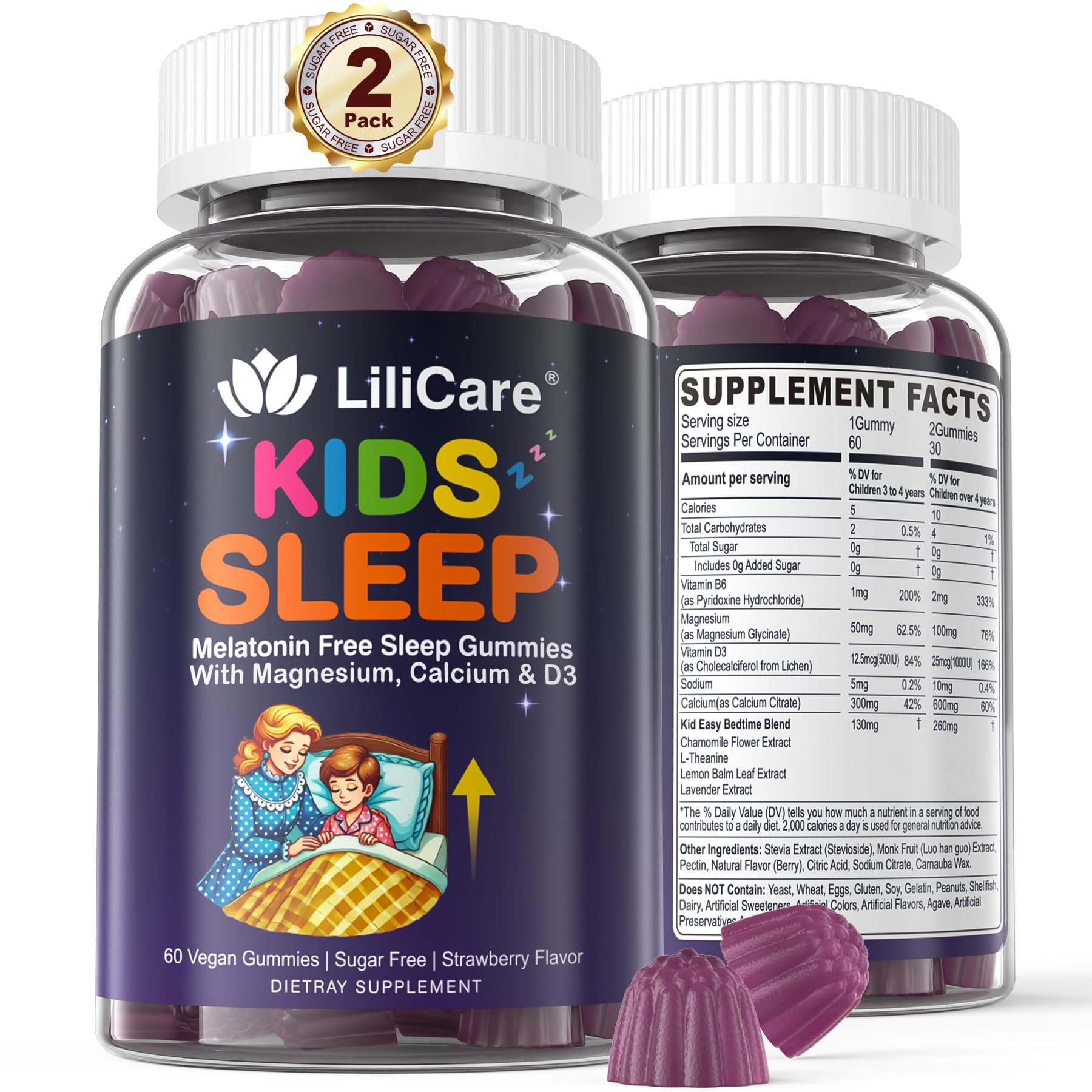LILICARE Kids Sleep Gummies - Magnesium Glycinate Gummies, Melatonin Free Sleep Aid | Magnesium, Calcium, D3, B6, L Theanine | Kid Melatonin Alternative for Restful Sleep (Pack of 2) LILICARE Au supplements