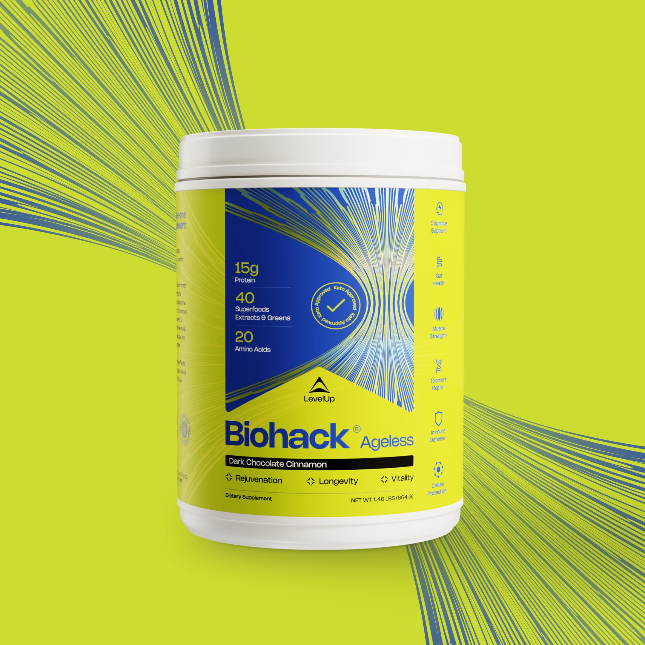 LevelUp Biohack Ageless: Colostrum Collagen Superfoods Antioxidants Spermidine Amino Acids Creatine for Women and Men, Total Body Rejuvenation (Dark Chocolate Cinnamon) LevelUp Au supplements