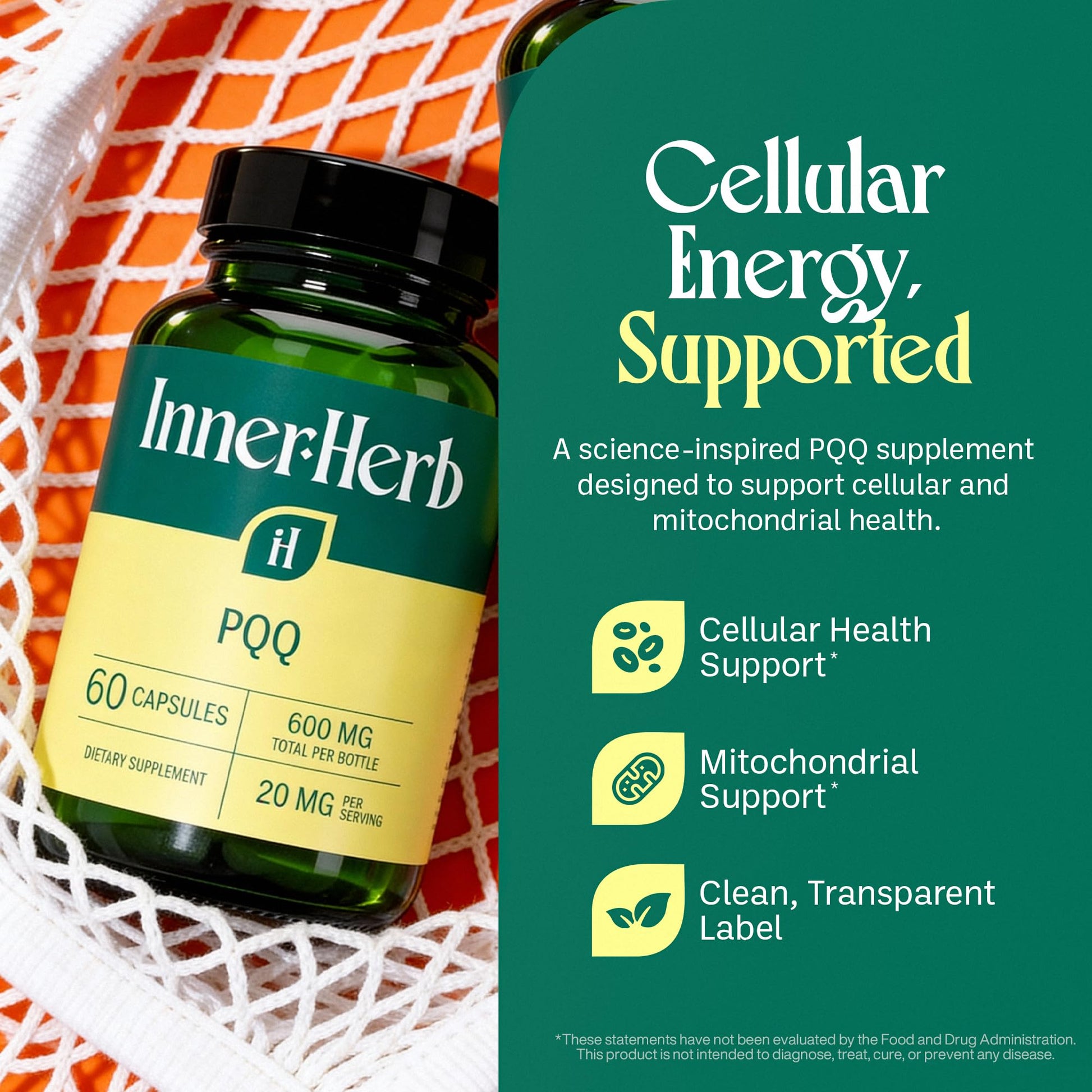 InnerHerb Pyrroloquinoline Quinone PQQ Daily Capsule - Supplement for Adults (60 Capsules, 30 Servings) (20mg Per Serving) InnerHerb Au supplements