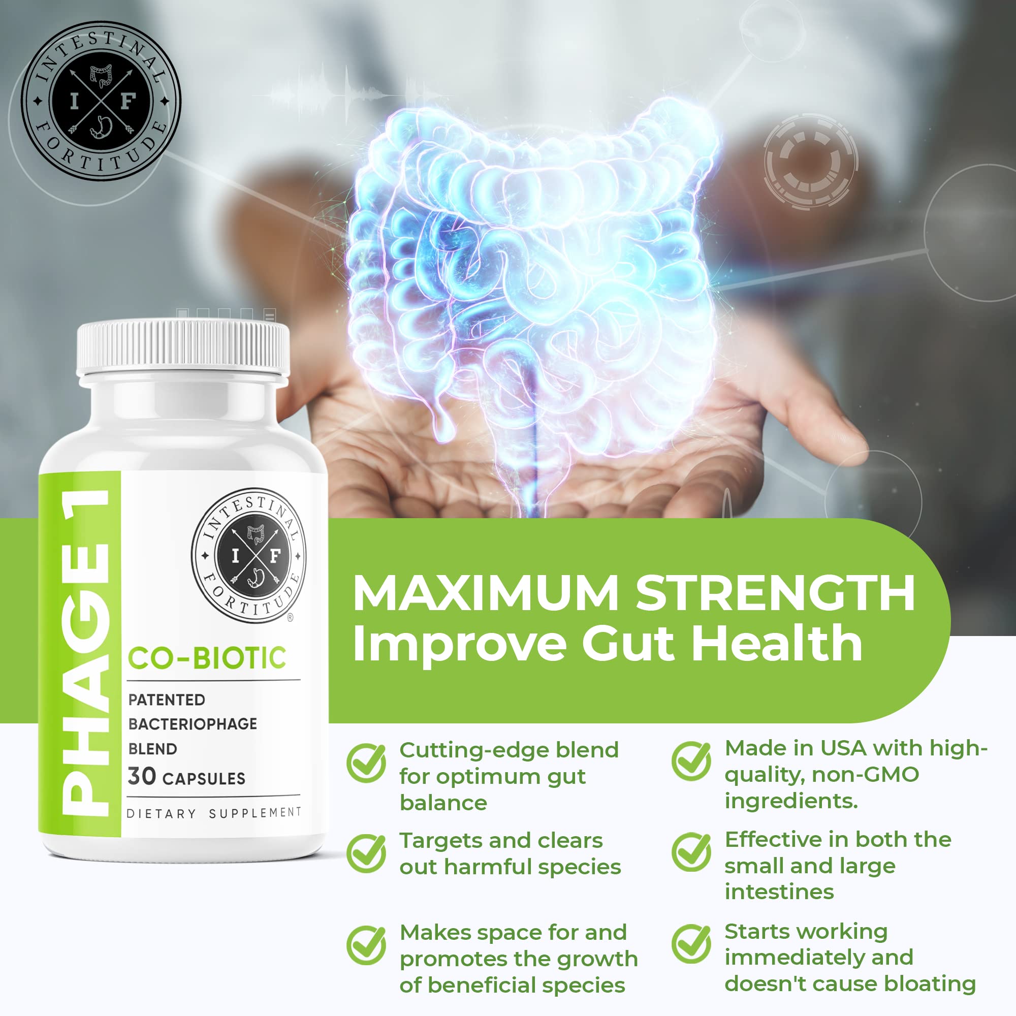 Intestinal Fortitude Phage 1 - Ultimate Gut Health Supplement, Total Restore Intestinal Defense, Patented Bacteriophage Blend for Gut Support, Digestive & Immune System Health, Destroy Bad Bacteria Intestinal Fortitude Au supplements