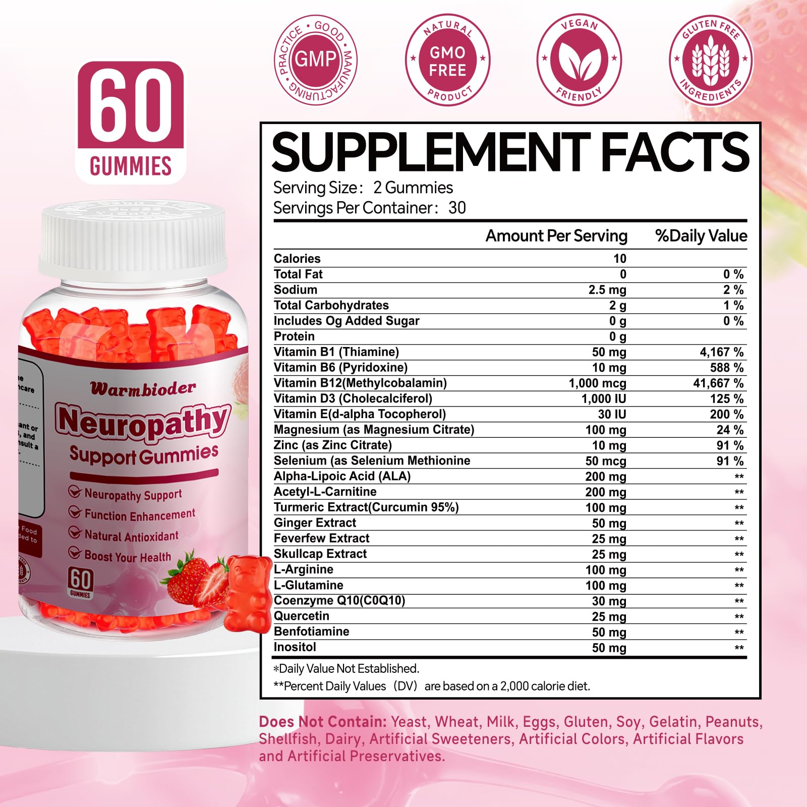 Sugar Free Neuropathy Support Gummies for Nerve – Enhanced Nerve Health, Regeneration, Cognitive Support with Vitamin B1, B6, B12, Magnesium, ALA, Turmeric, CoQ10 & More Warmbioder Au supplements