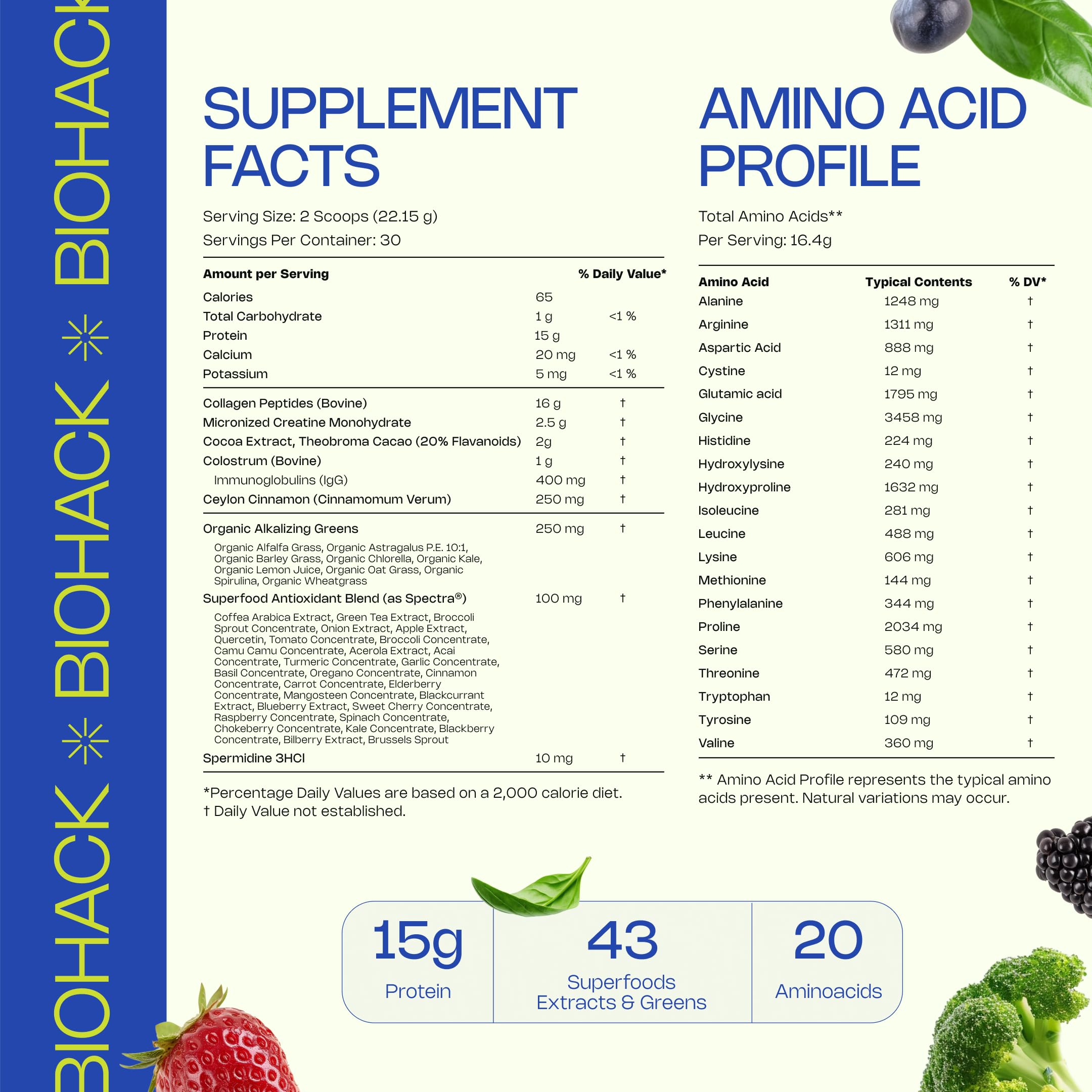 LevelUp Biohack Ageless: Colostrum Collagen Superfoods Antioxidants Spermidine Amino Acids Creatine for Women and Men, Total Body Rejuvenation (Dark Chocolate Cinnamon) LevelUp Au supplements